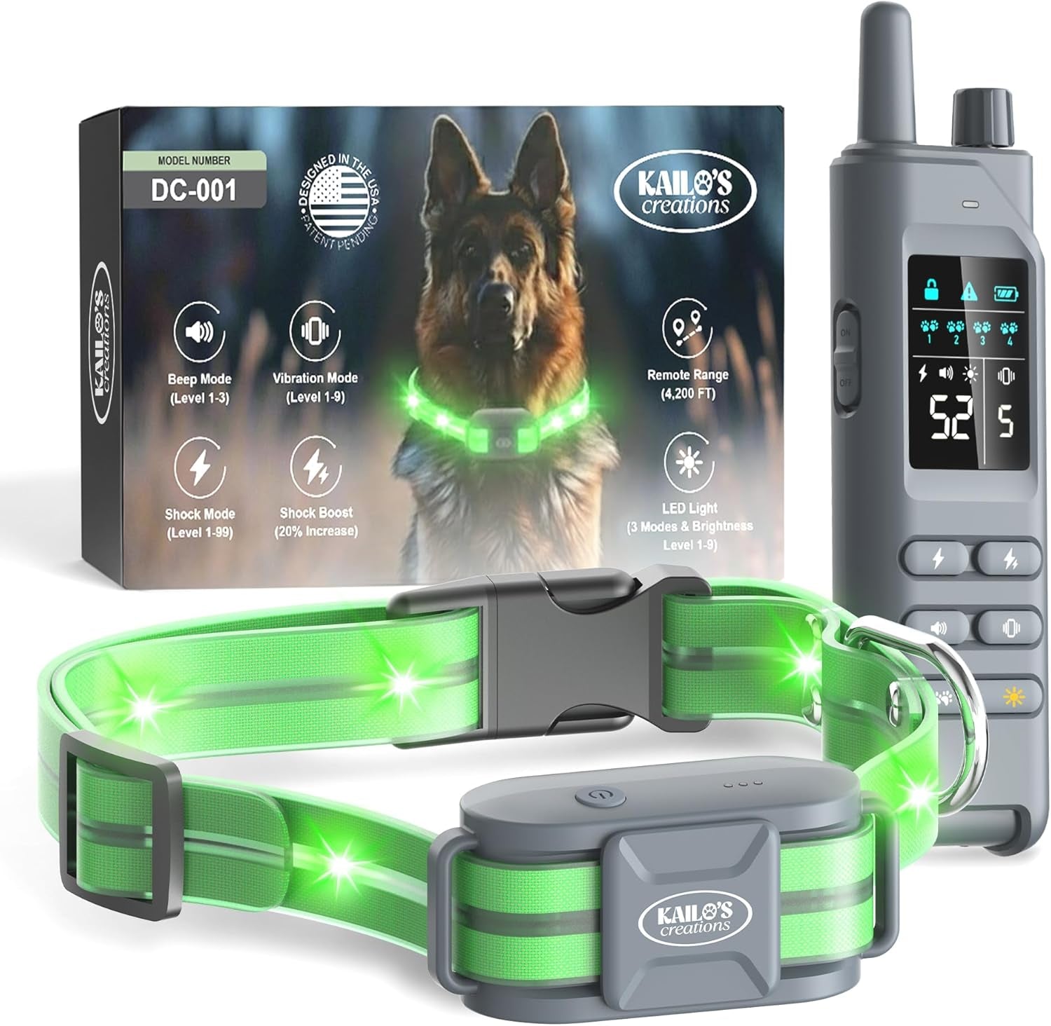 Dog Training Collar for 2 Dogs — 360° LED Lights, 4200FT Range, Waterproof