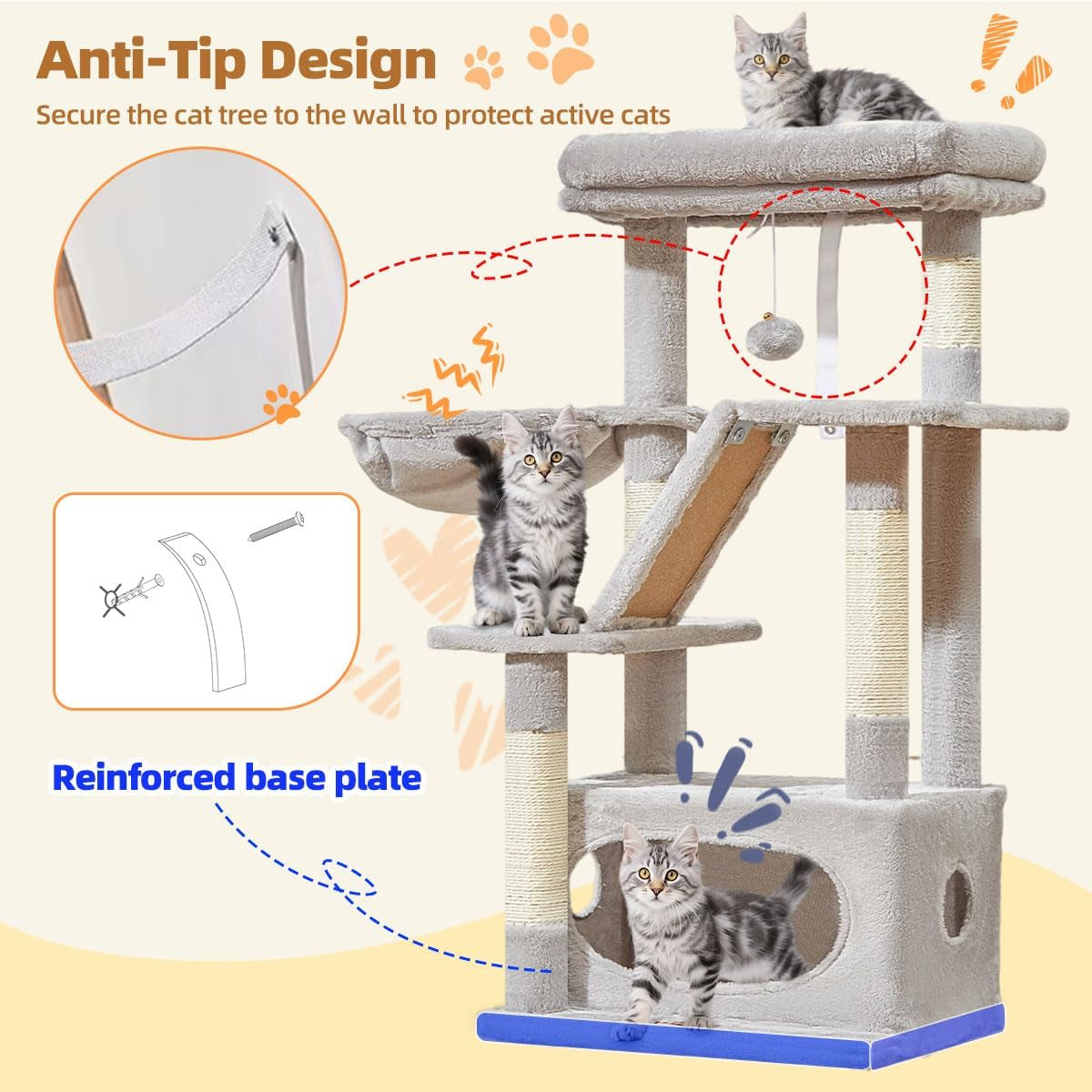 38-Inch Cat Tree for Indoor Cats | Kitten Tower with Condo, Hammock & Perch