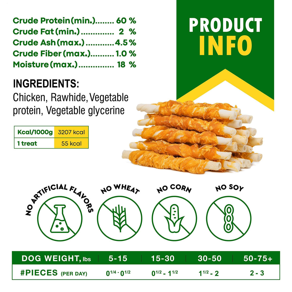 Rawhide Sticks for Dogs Chicken-Wrapped Grain-Free Chews
