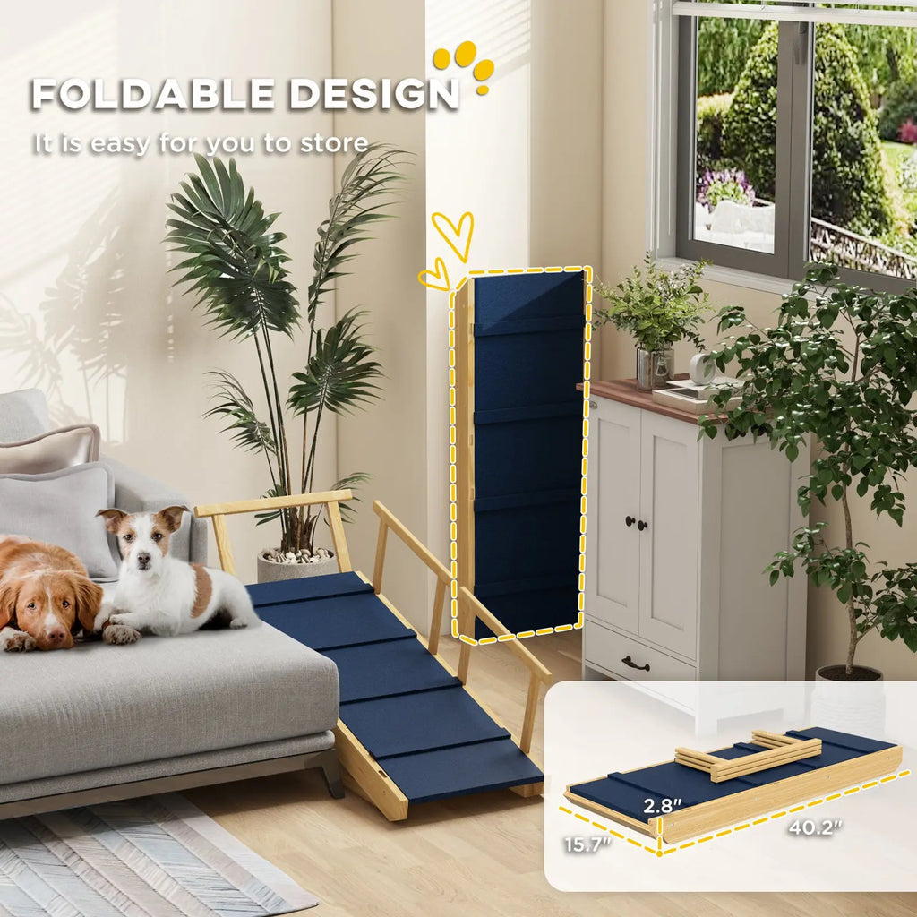 Dog Ramp Adjustable Pine Wood Folding Pet Stairs