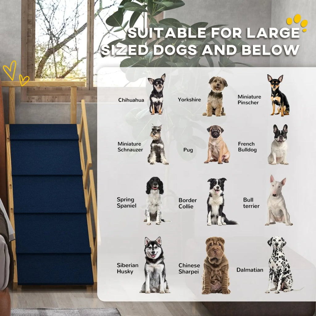 Dog Ramp Adjustable Pine Wood Folding Pet Stairs
