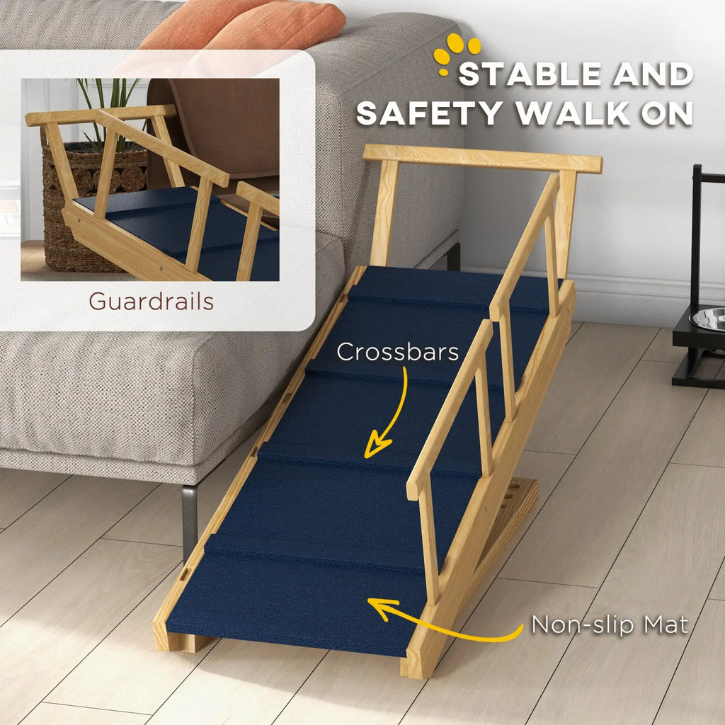 Dog Ramp Adjustable Pine Wood Folding Pet Stairs