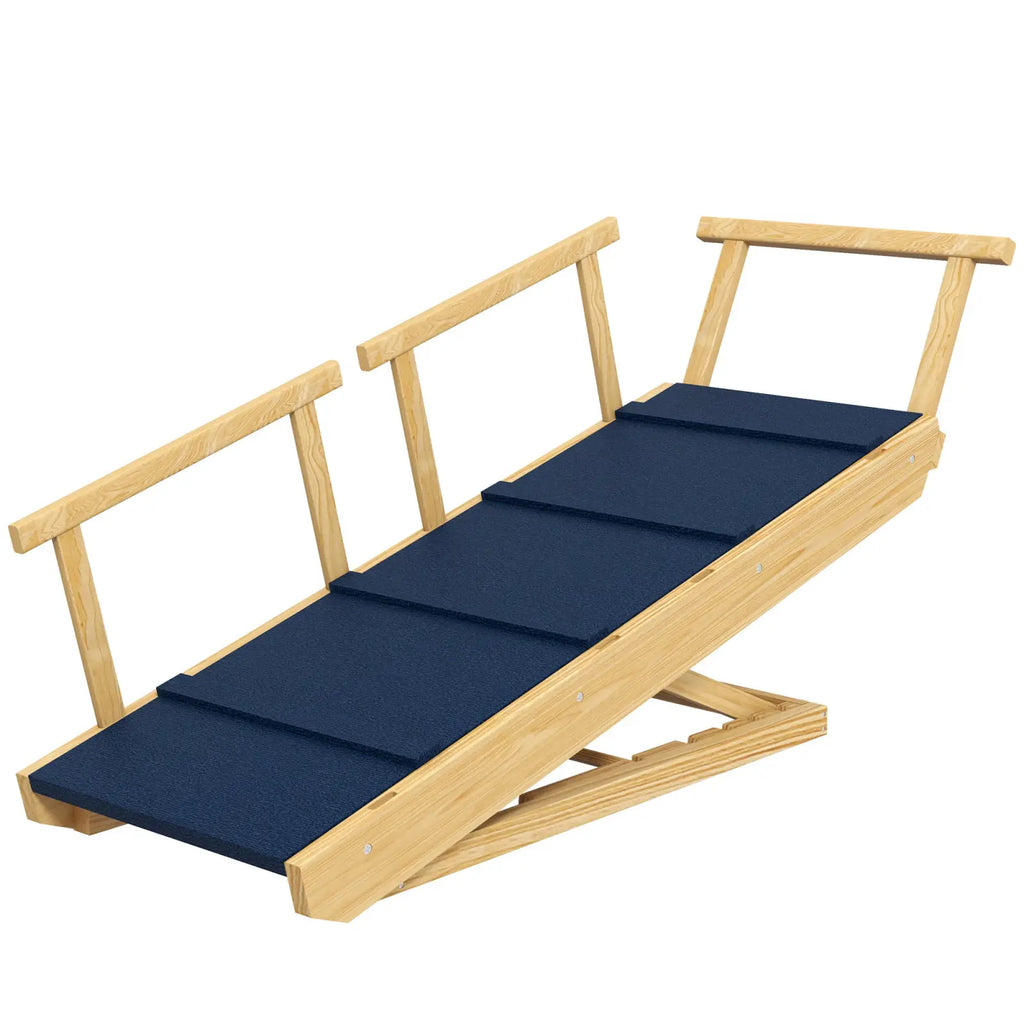 Dog Ramp Adjustable Pine Wood Folding Pet Stairs