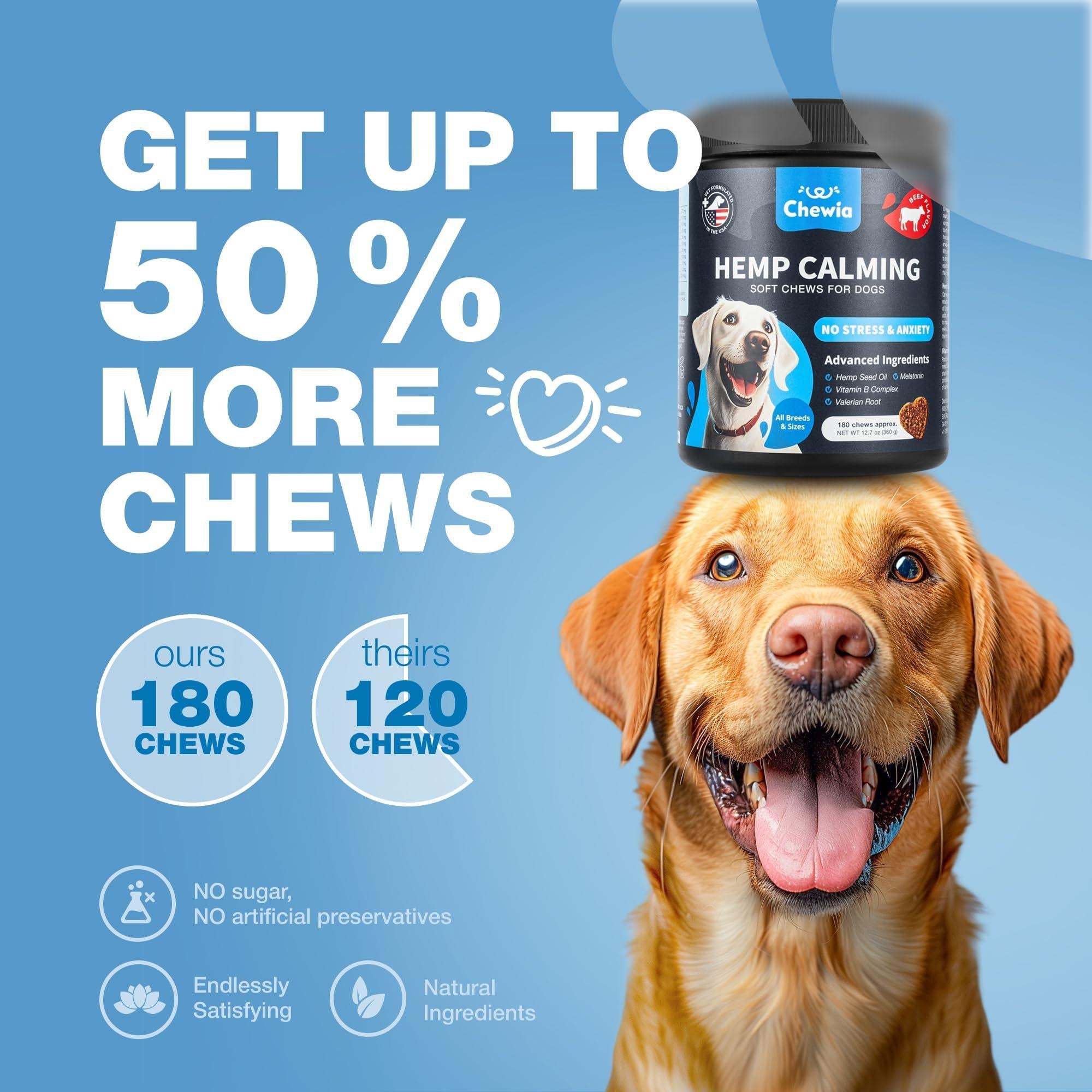 Hemp Calming Chews for Dogs Anxiety Relief L-Theanine & Chamomile