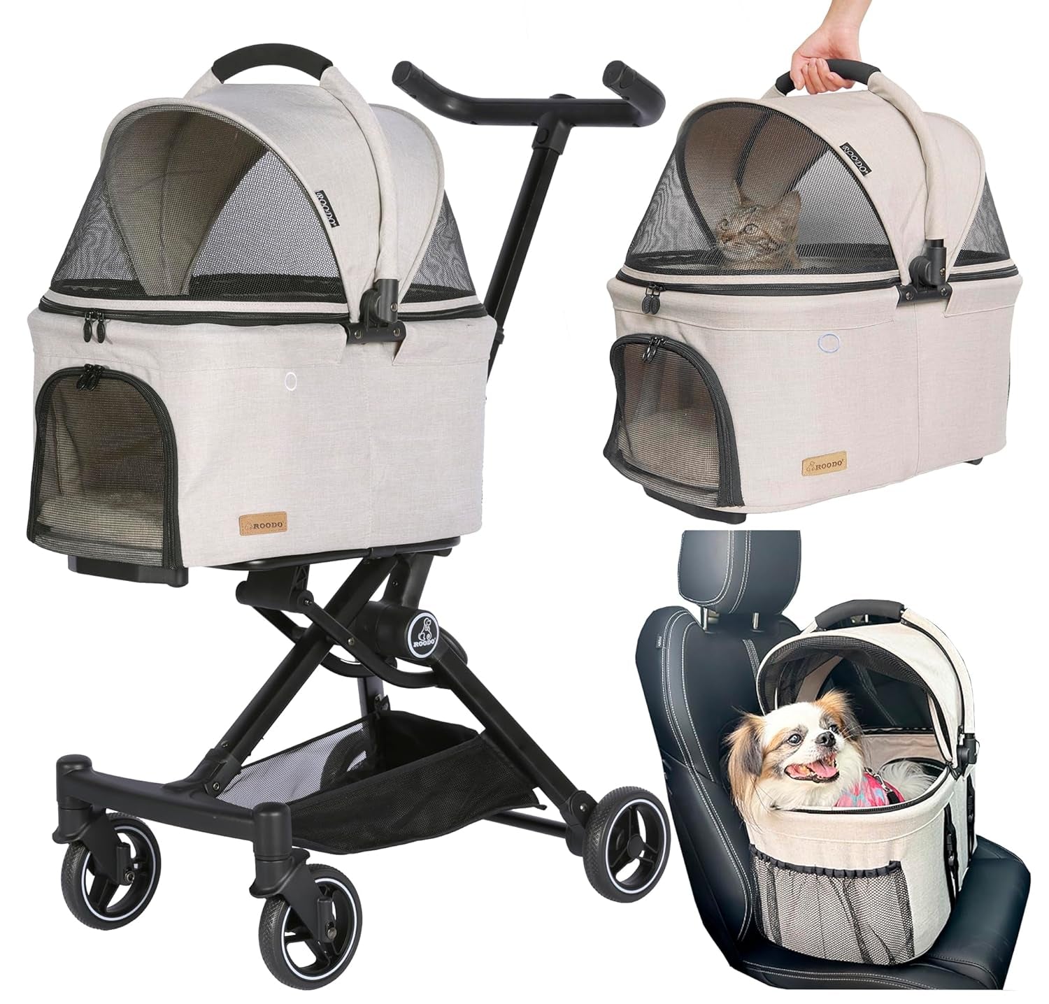 3 in 1 Pet Stroller Dog Cat Travel System Detachable Carrier Foldable 30lb