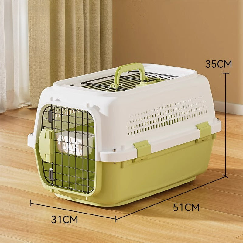 Sided Pet Carrier For Small Dogs & Cats, Airline Approved Travel Crate With Enhanced Security Latches, Front & Top Load Wire Door, Food Bowl For Traveling, Hiking, Camping