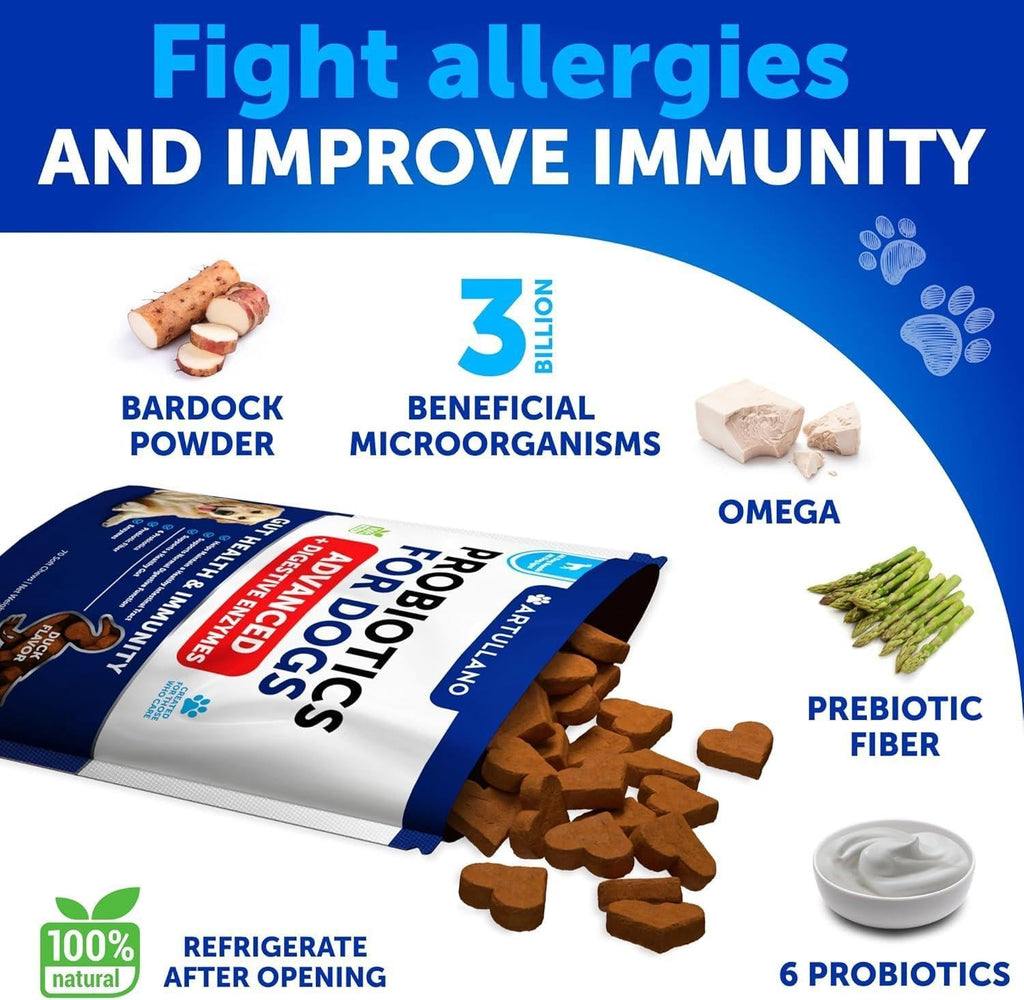 Probiotics for Dogs 70 Chews Duck Flavor Gut Health & Prebiotics