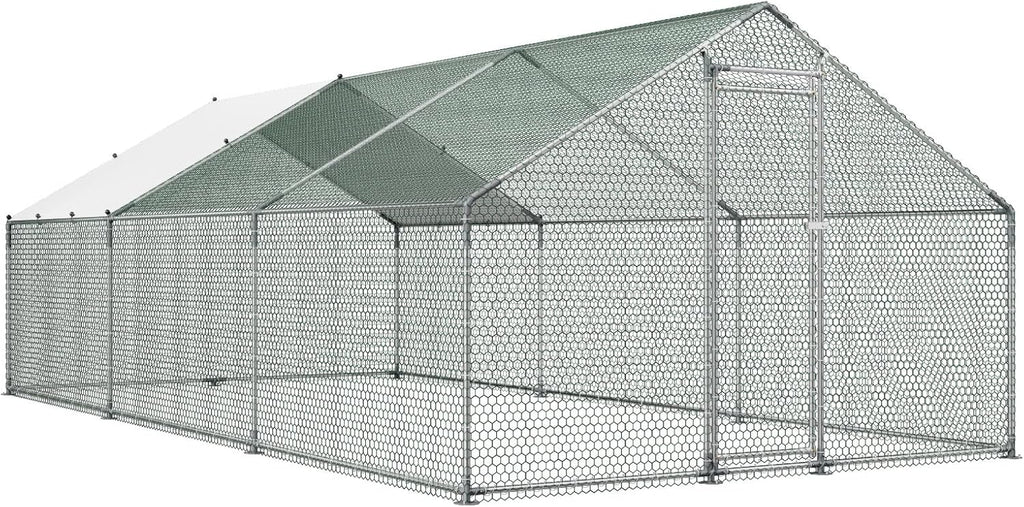 VEVOR Large Metal Chicken Coop, Walk-in Poultry Cage With Waterproof Cover, Outdoor Hen House For Chicken Duck Rabbit Farm