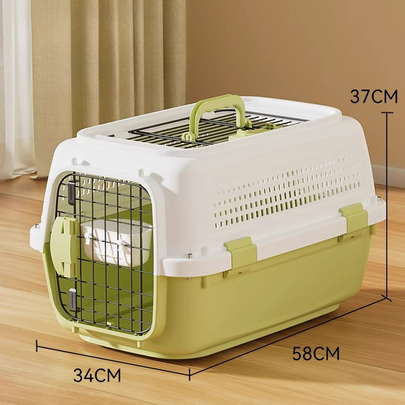 Sided Pet Carrier For Small Dogs & Cats, Airline Approved Travel Crate With Enhanced Security Latches, Front & Top Load Wire Door, Food Bowl For Traveling, Hiking, Camping