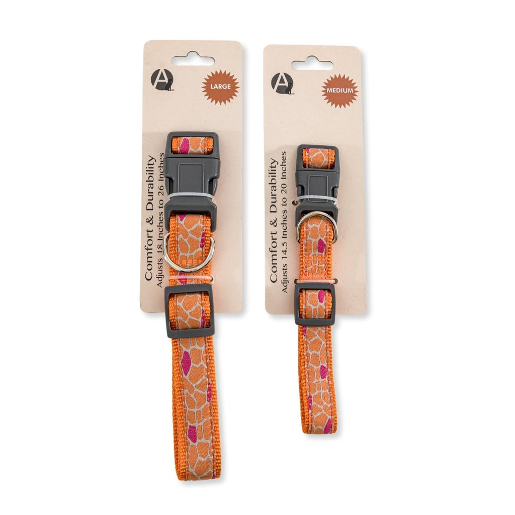 Nylon Dog Collar with Embroidered Giraffe Design/Animal Print, Secure & Adjustable Fit