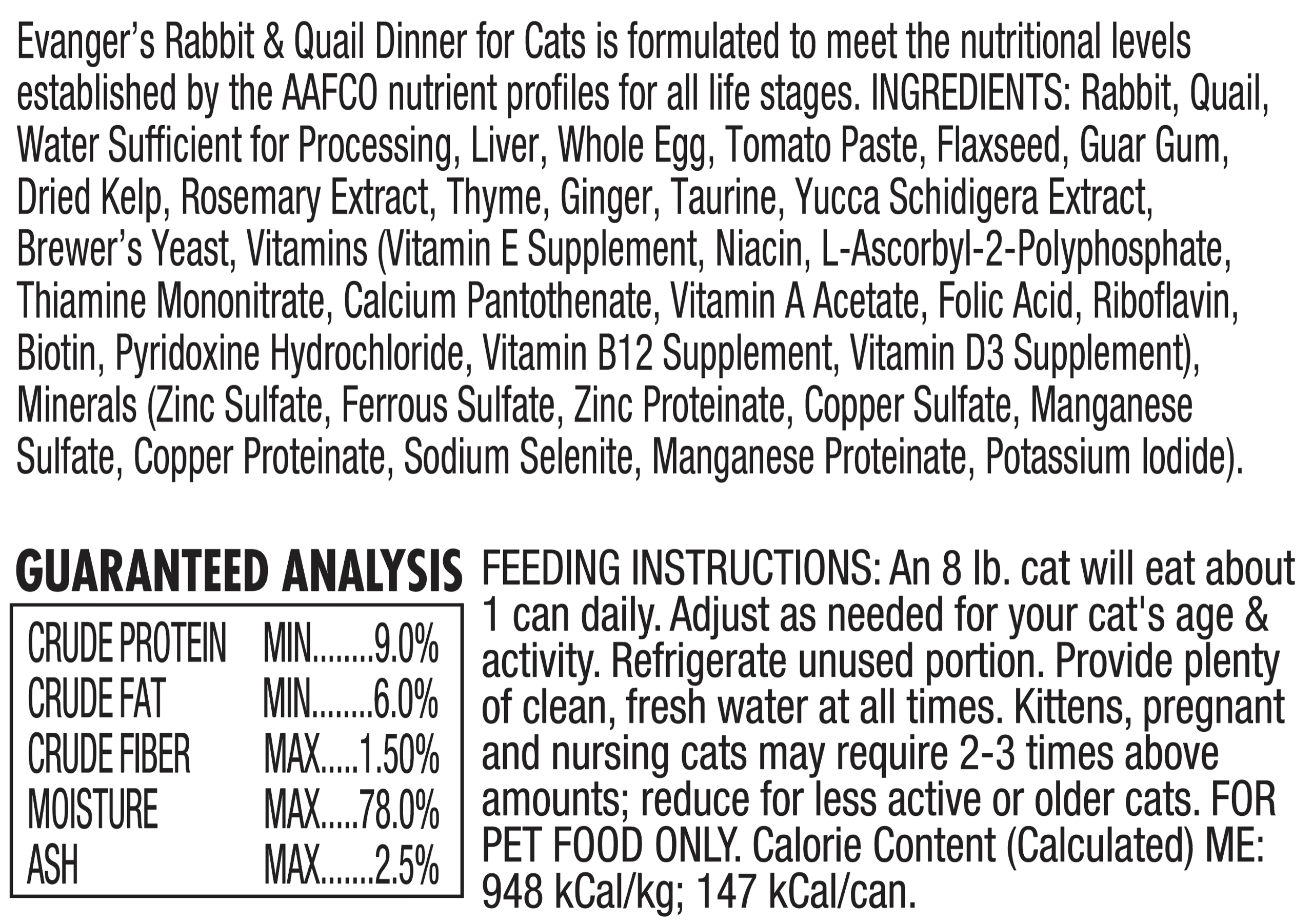 Evanger's All Life Stages Super Premium Rabbit & Quail Dinner Wet Cat Food (5.5oz)