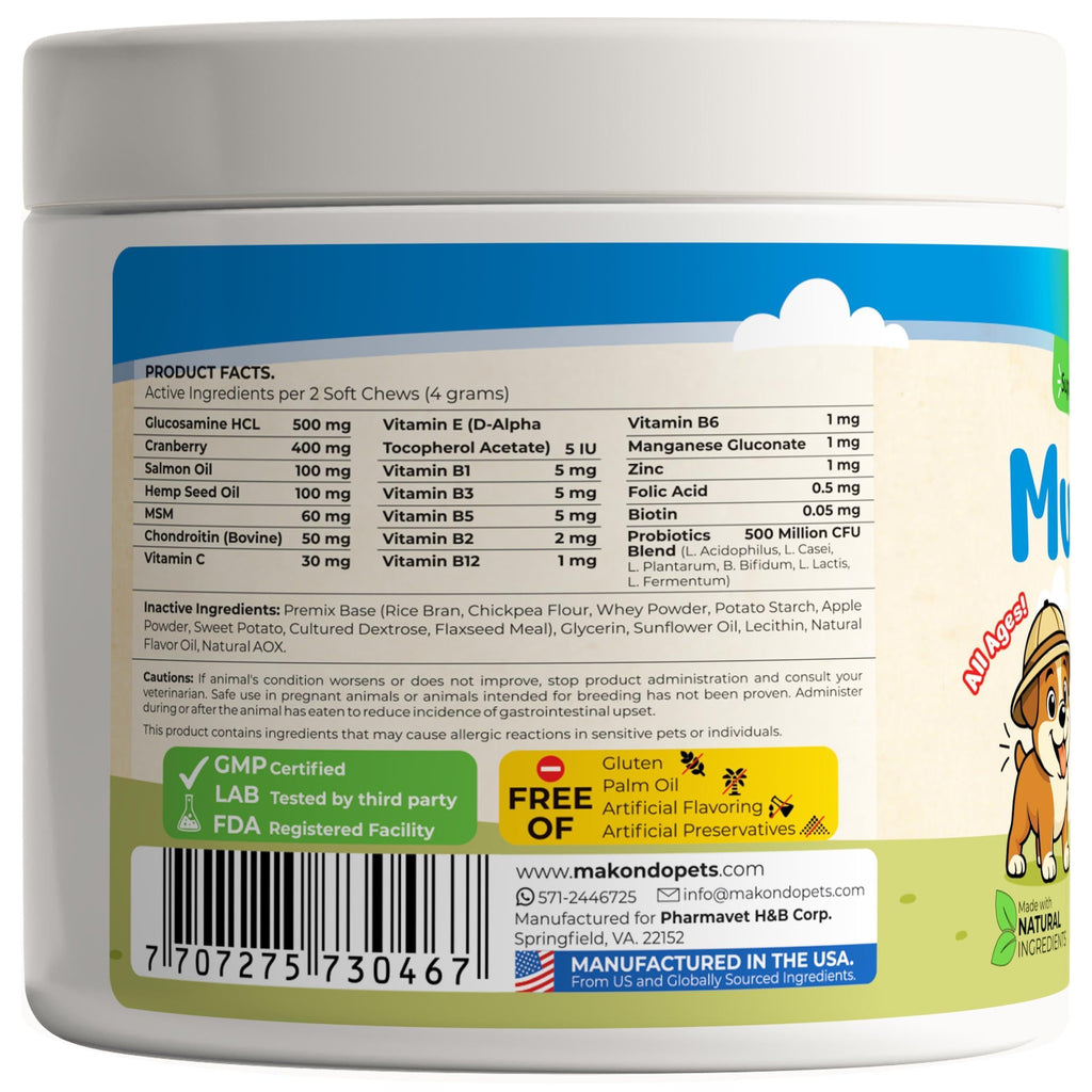 Dog Multivitamin 12-in-1 120 Soft Chews Glucosamine Probiotics & Cranberry