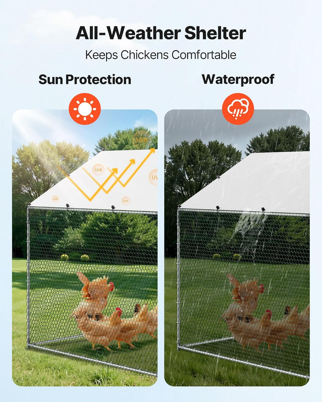 VEVOR Large Metal Chicken Coop, Walk-in Poultry Cage With Waterproof Cover, Outdoor Hen House For Chicken Duck Rabbit Farm