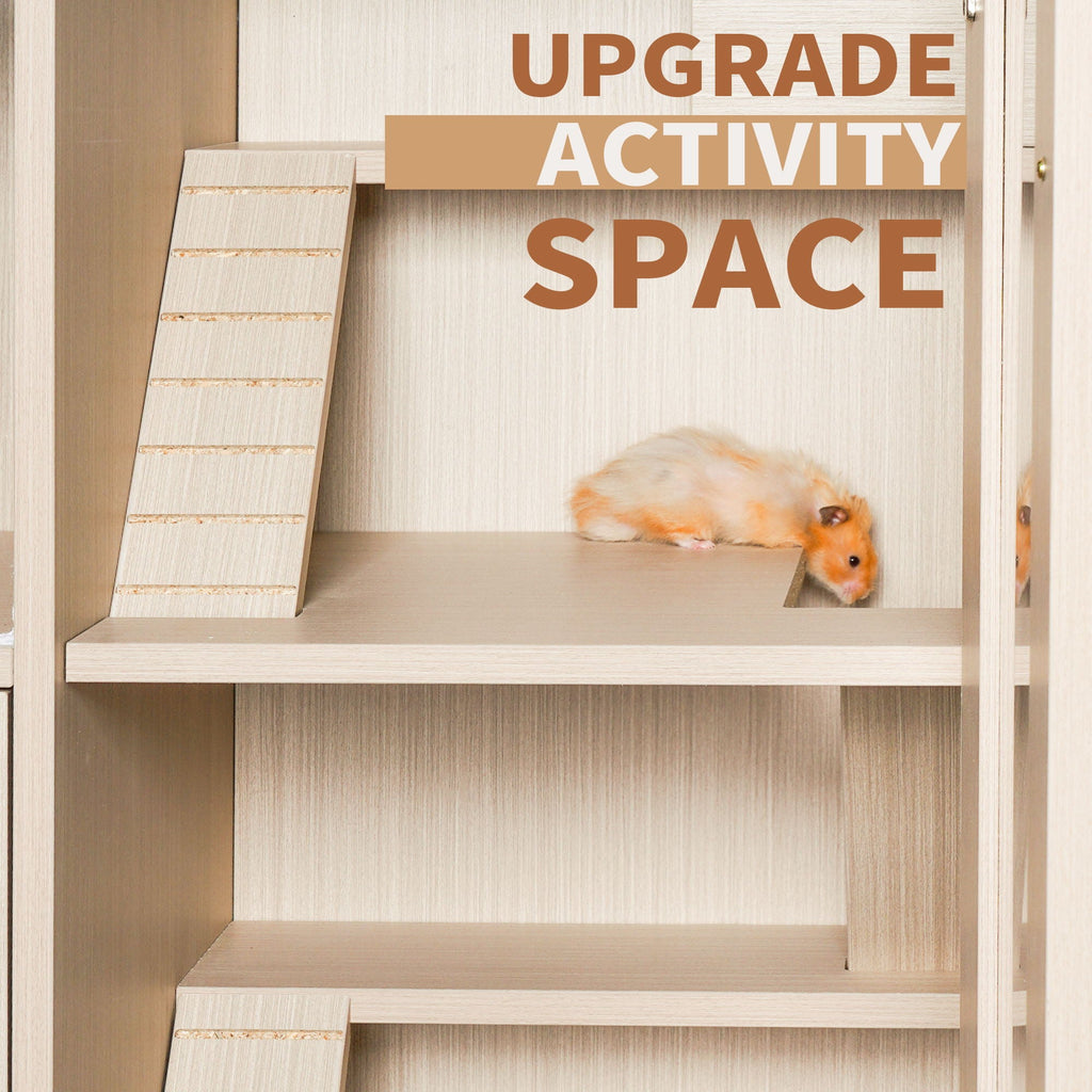 4 Tier Hamster Cage With Acrylic Windows And Storage Cabinet