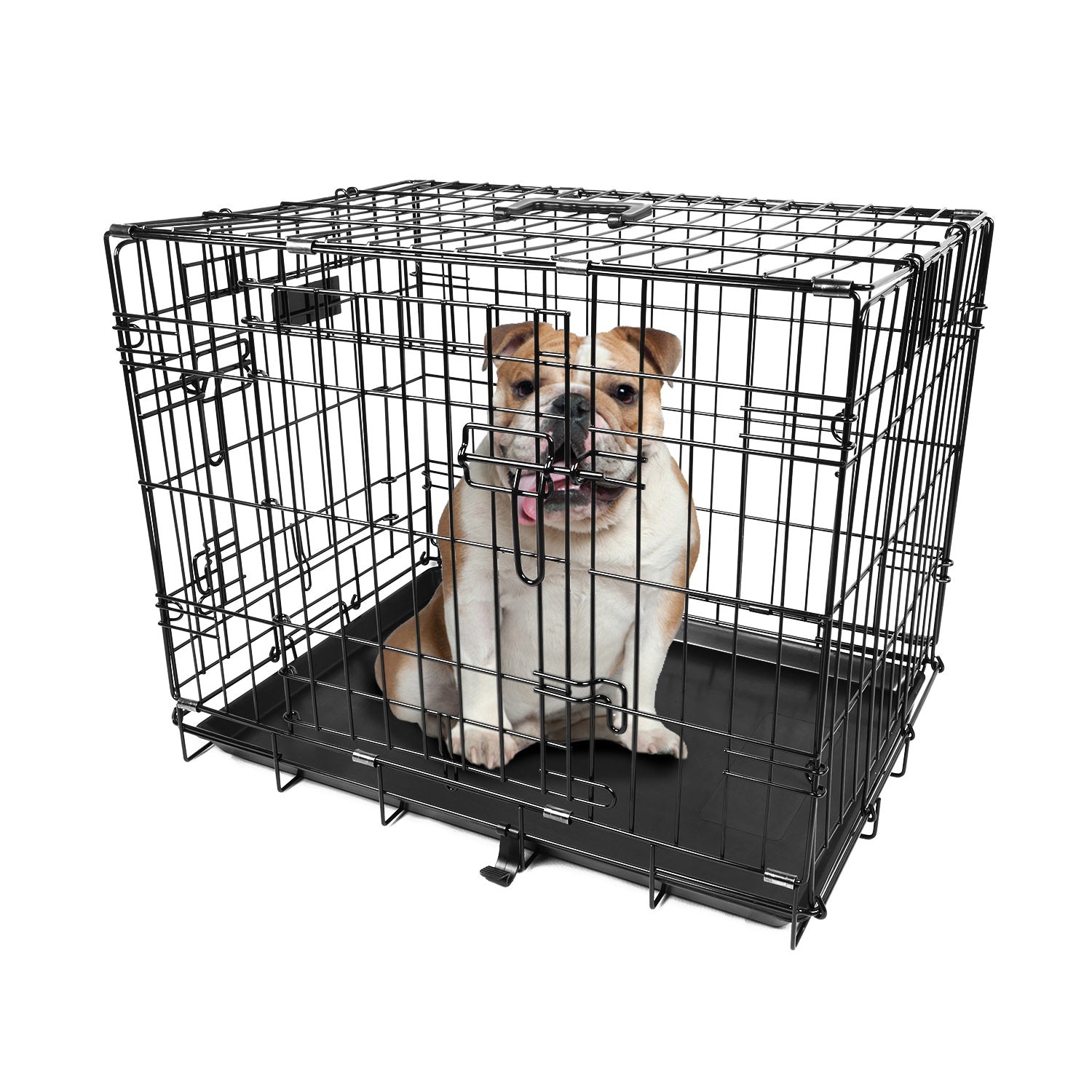 30inches Dogs Crate Folding Metal Pets Crates Double Door Puppy Cage Easy Set Up