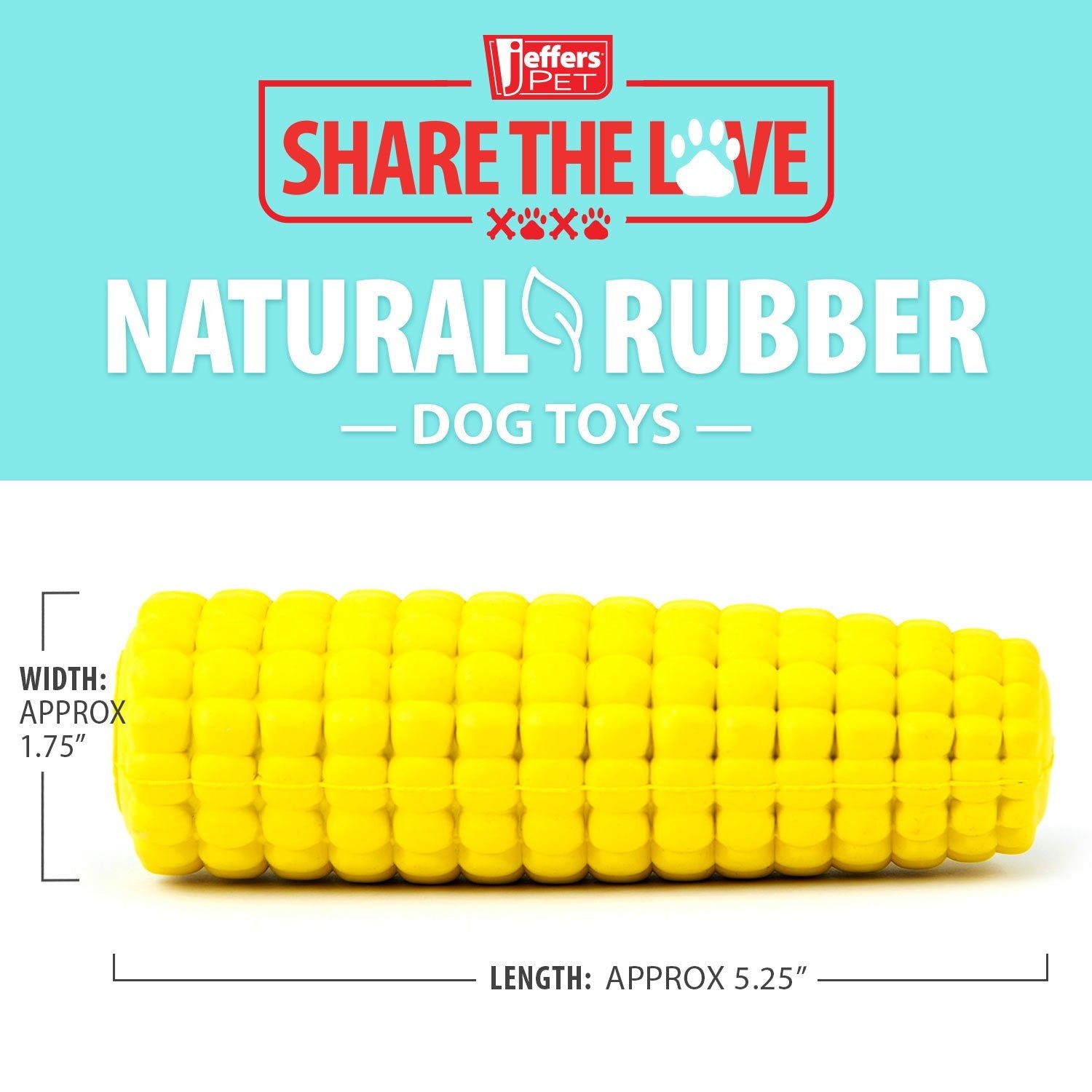Jeffers Corn Cob Natural Rubber Treat Dispensing Dog Chew Toy with Dental Benefits