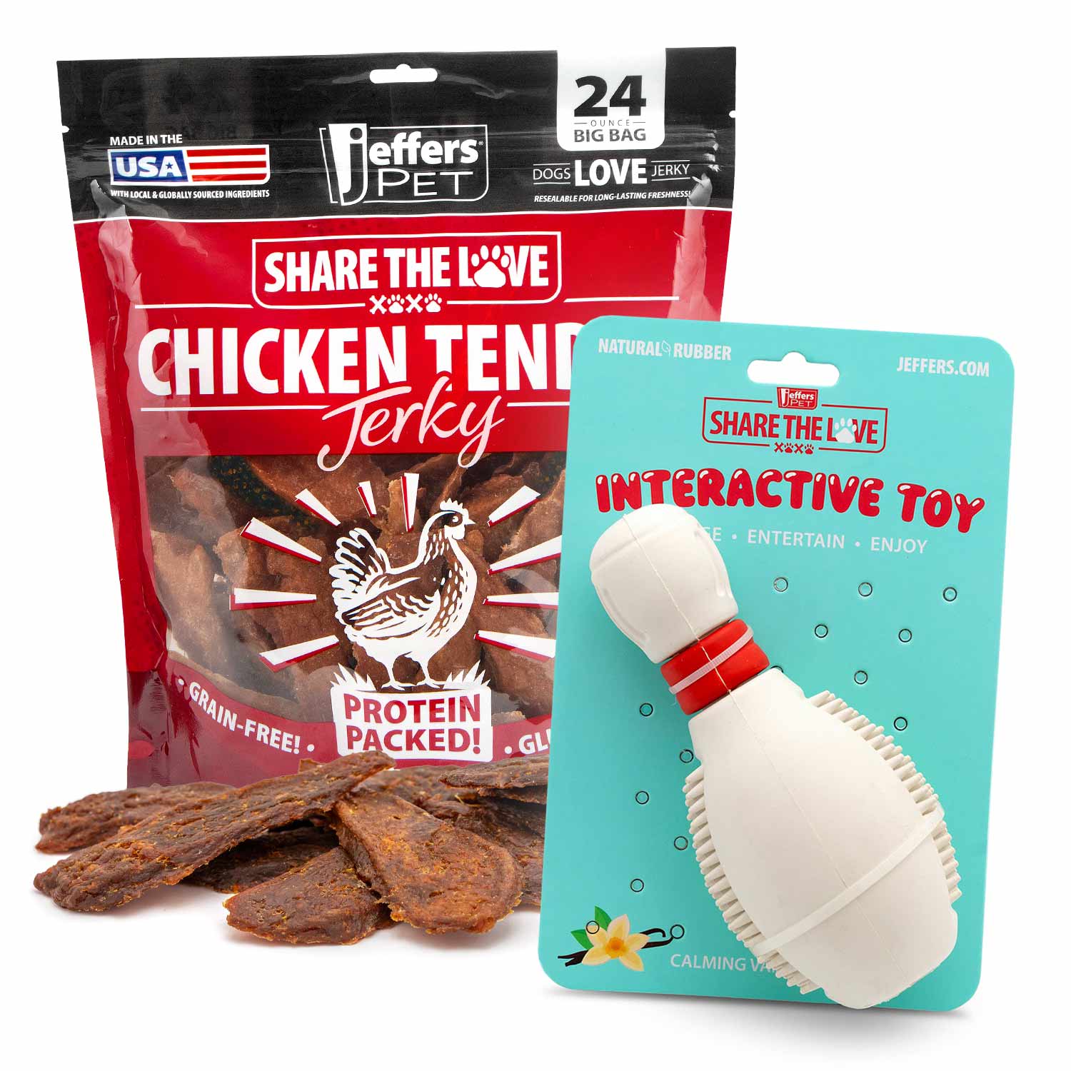 Jeffers Stuffable Dog Chew Toys with Chicken Breast Jerky Treats Kit