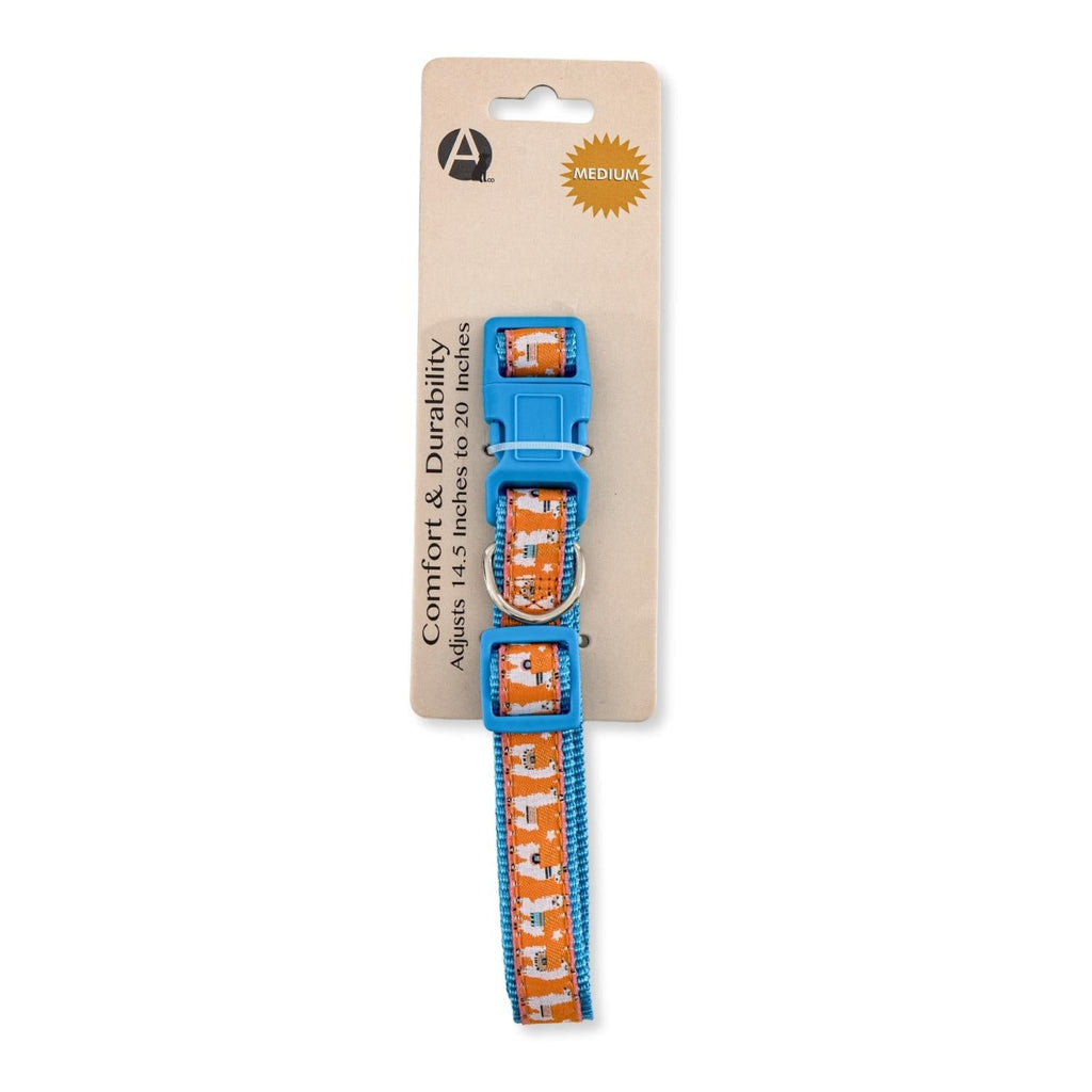 Nylon Dog Collar with Embroidered Llama Design, Adjustable,  Comfortable & Secure Fit