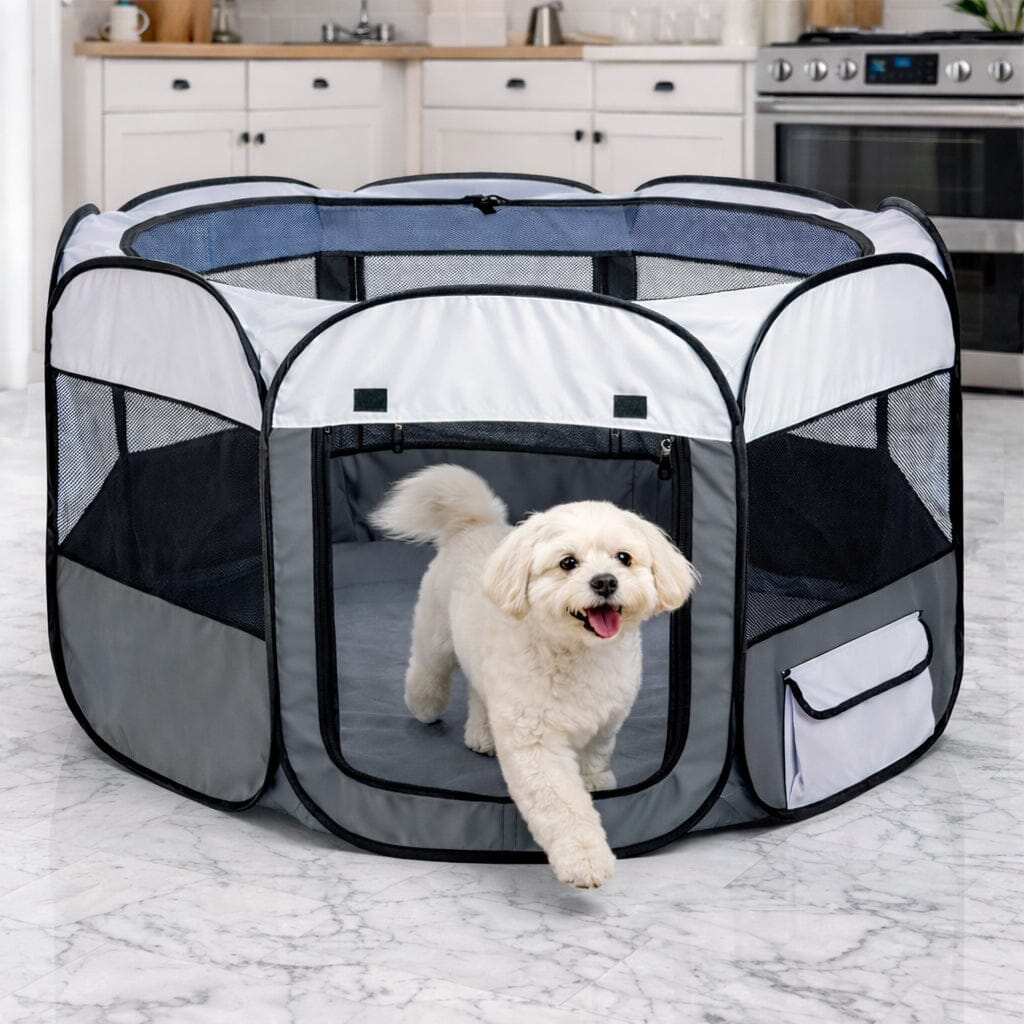 Pet Life ® 'All-Terrain' Lightweight Easy Folding Wire-Framed Collapsible Travel Pet Dog Playpen crate