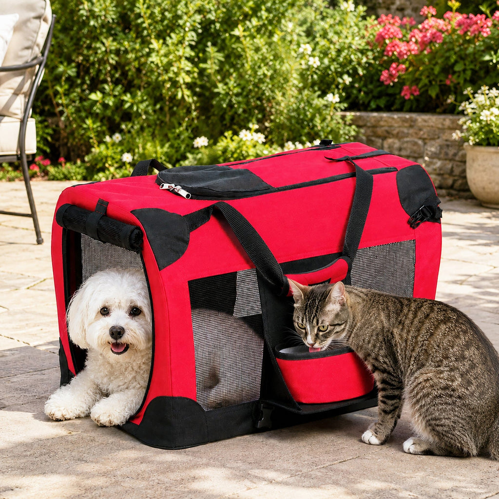 Pet Life ® 'Deluxe 360° Vista View' Zippered Soft Folding Collapsible Metal Framed Pet Dog Crate House Carrier w/ Removable Bowl and Pop-out Tray
