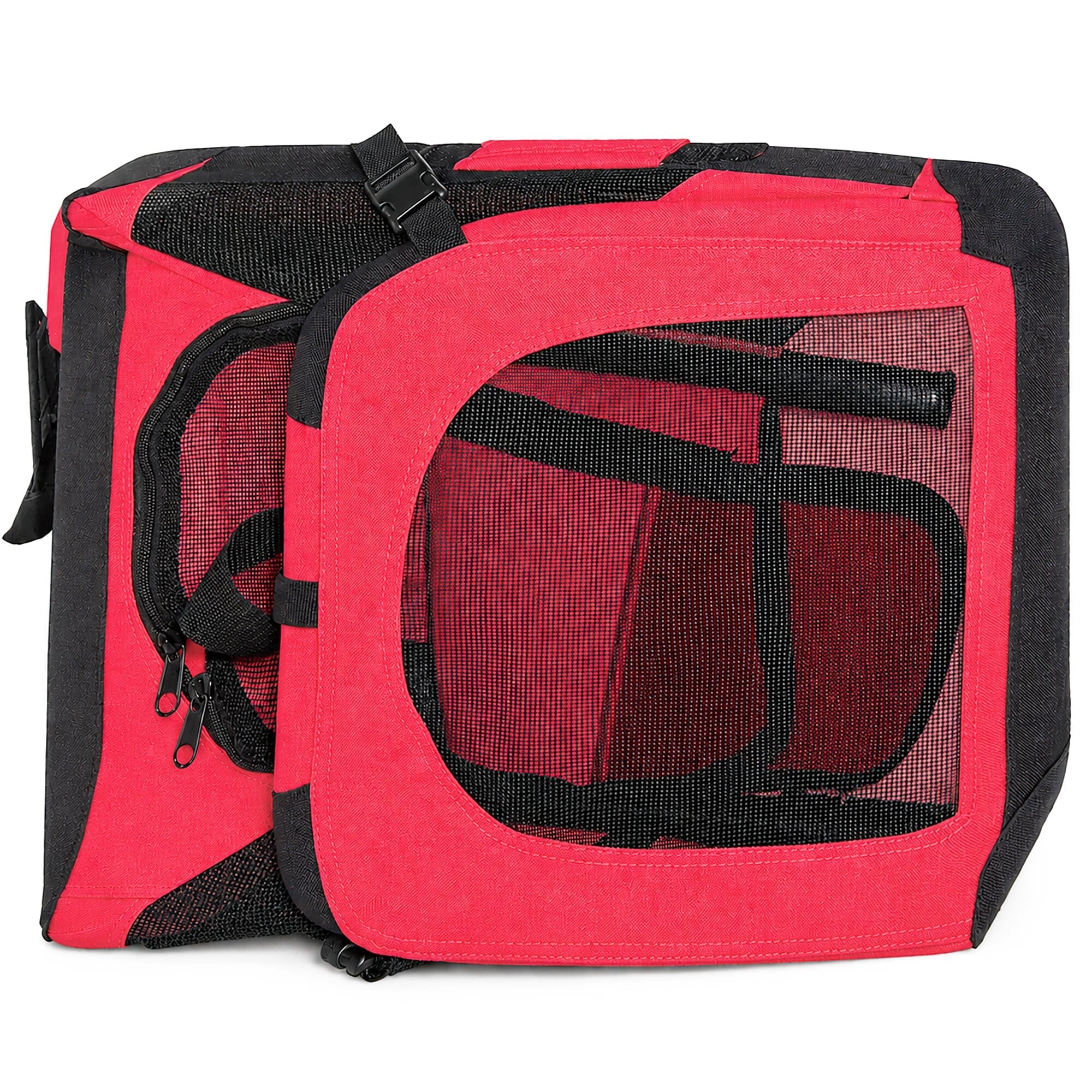 Pet Life ® 'Deluxe 360° Vista View' Zippered Soft Folding Collapsible Metal Framed Pet Dog Crate House Carrier w/ Removable Bowl and Pop-out Tray