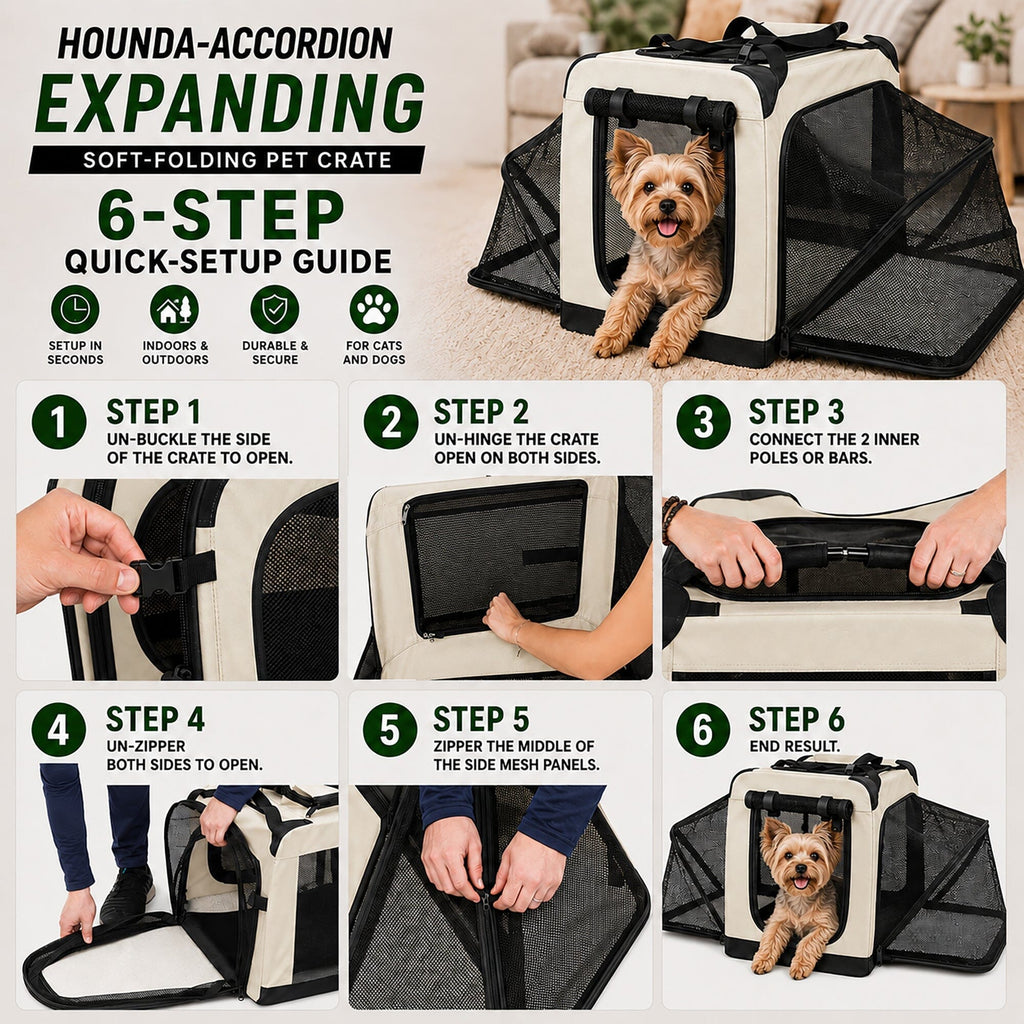 Pet Life ®  'Hounda Accordion' Metal Framed Soft-Folding Collapsible Dual-Sided Expandable Pet Dog Crate