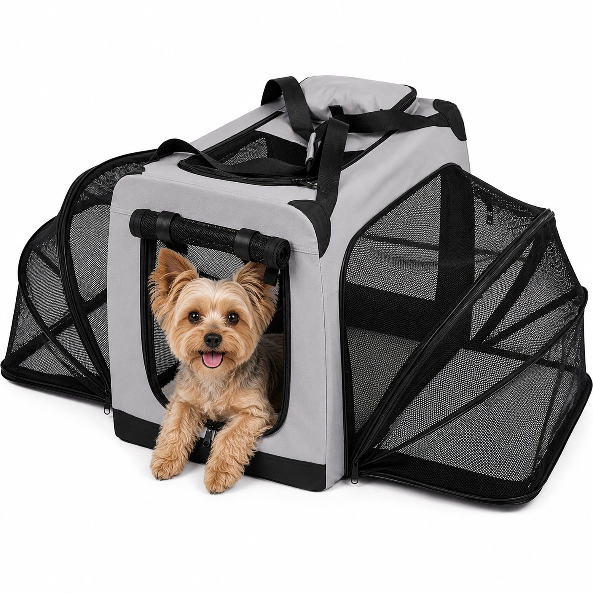 Pet Life ®  'Hounda Accordion' Metal Framed Soft-Folding Collapsible Dual-Sided Expandable Pet Dog Crate