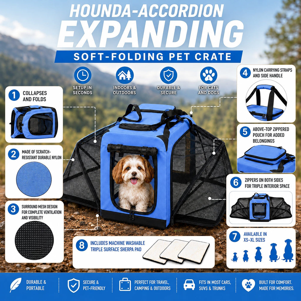 Pet Life ®  'Hounda Accordion' Metal Framed Soft-Folding Collapsible Dual-Sided Expandable Pet Dog Crate