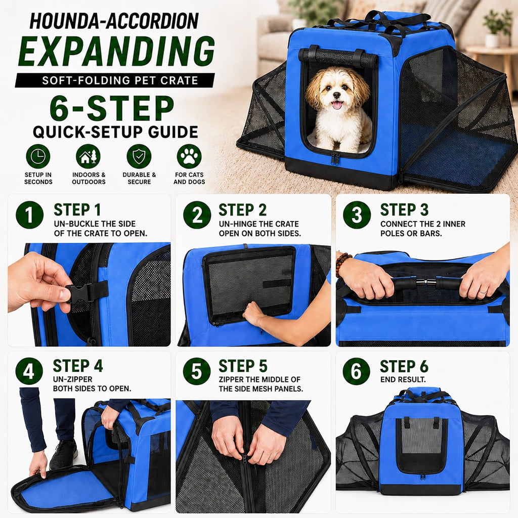 Pet Life ®  'Hounda Accordion' Metal Framed Soft-Folding Collapsible Dual-Sided Expandable Pet Dog Crate
