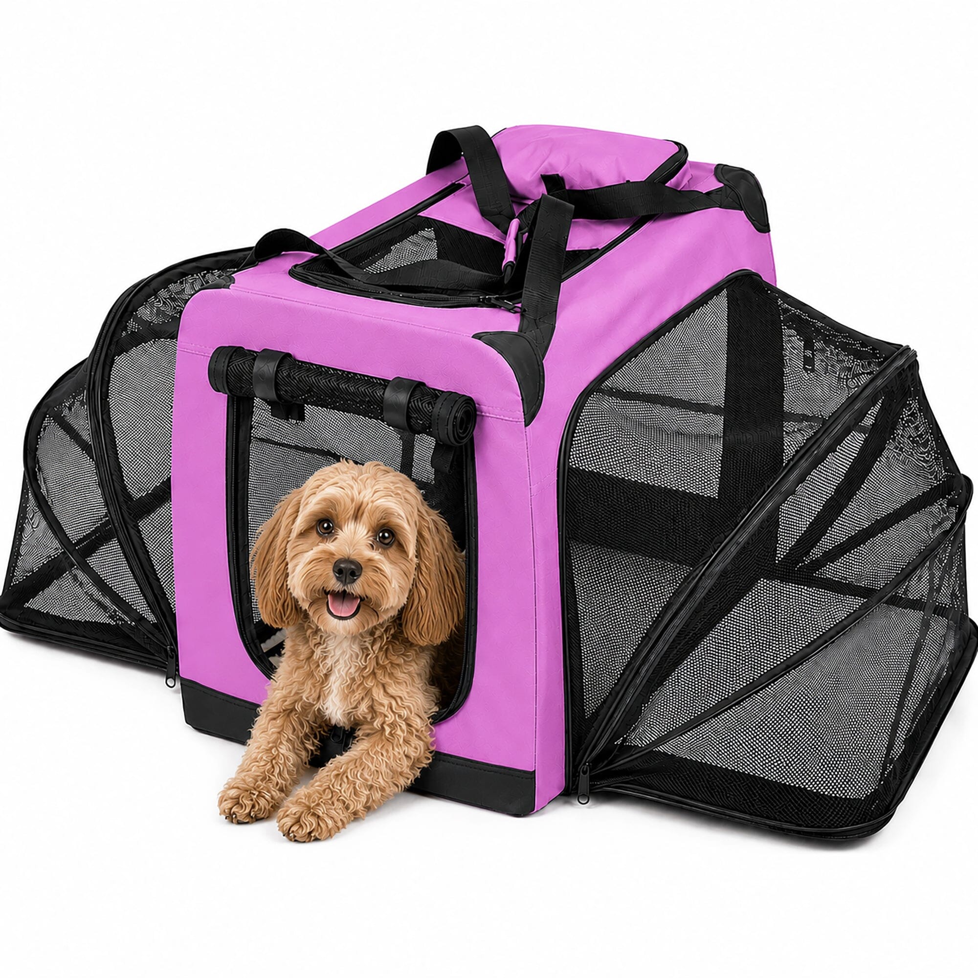 Pet Life ®  'Hounda Accordion' Metal Framed Soft-Folding Collapsible Dual-Sided Expandable Pet Dog Crate