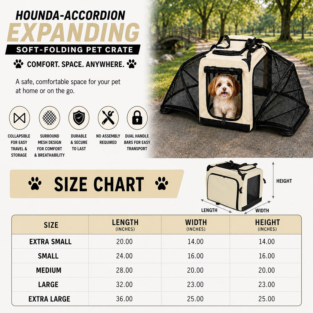 Pet Life ®  'Hounda Accordion' Metal Framed Soft-Folding Collapsible Dual-Sided Expandable Pet Dog Crate