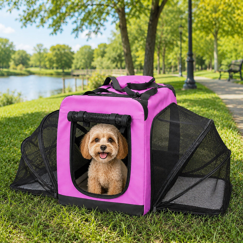Pet Life ®  'Hounda Accordion' Metal Framed Soft-Folding Collapsible Dual-Sided Expandable Pet Dog Crate