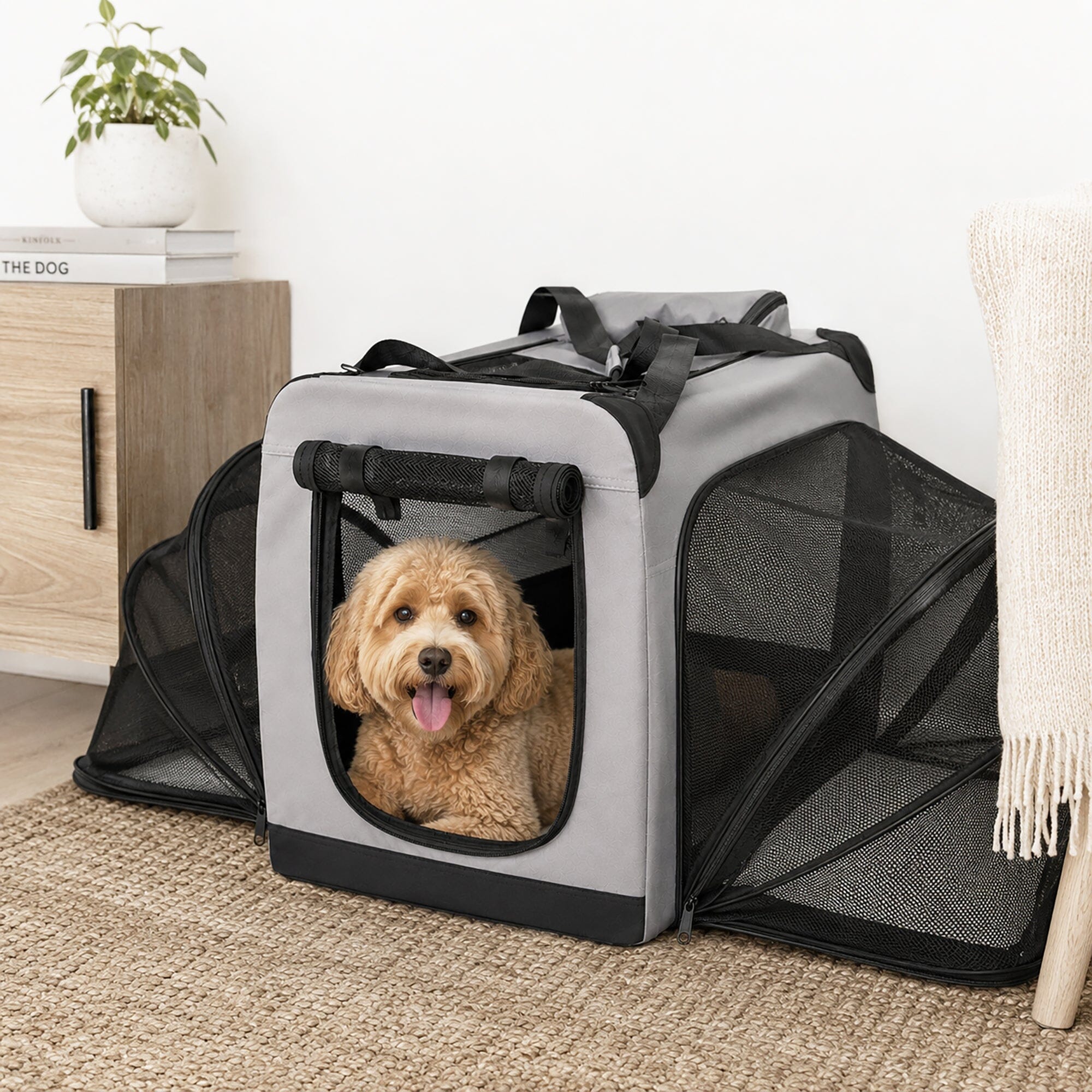 Pet Life ®  'Hounda Accordion' Metal Framed Soft-Folding Collapsible Dual-Sided Expandable Pet Dog Crate