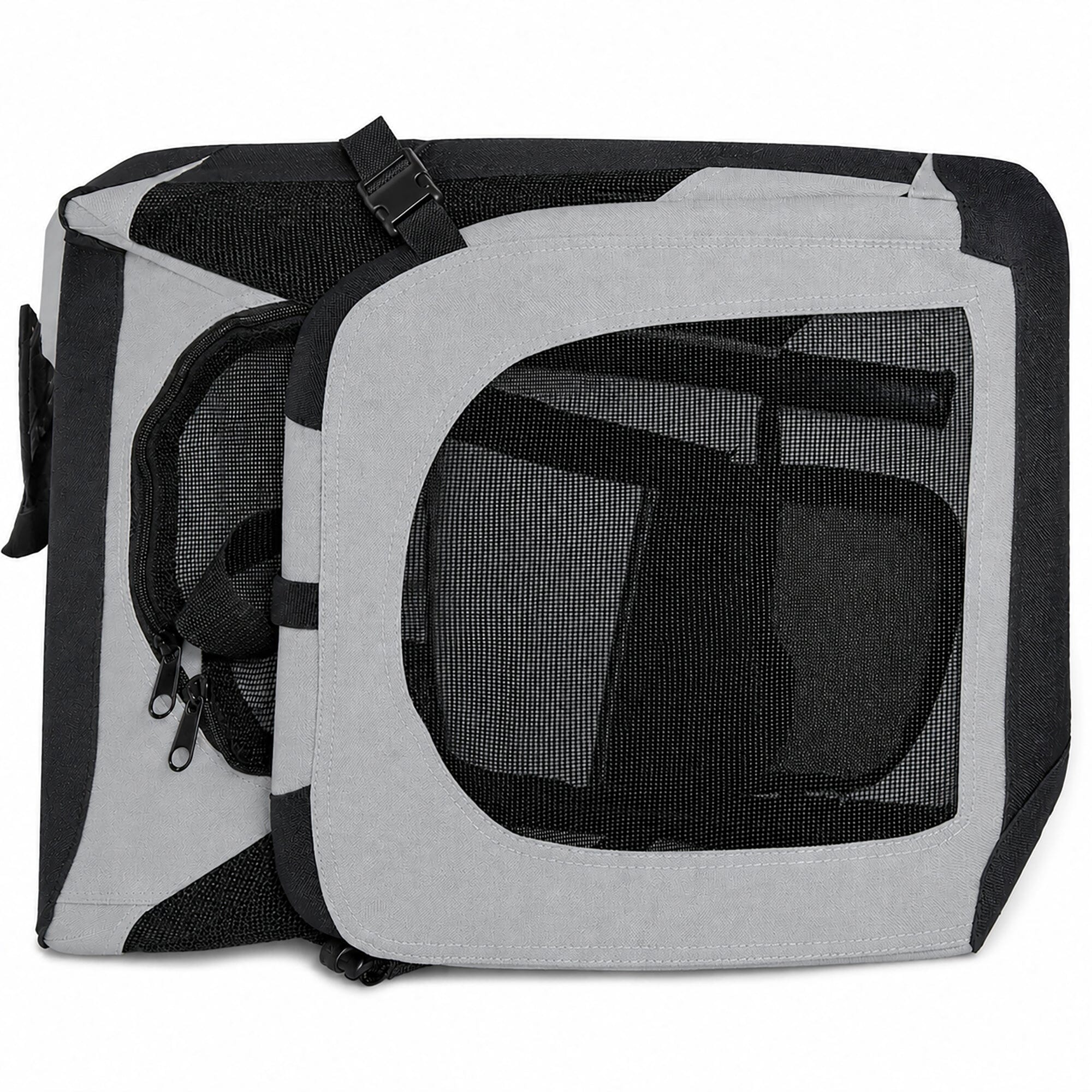 Pet Life ®  'Hounda Accordion' Metal Framed Soft-Folding Collapsible Dual-Sided Expandable Pet Dog Crate