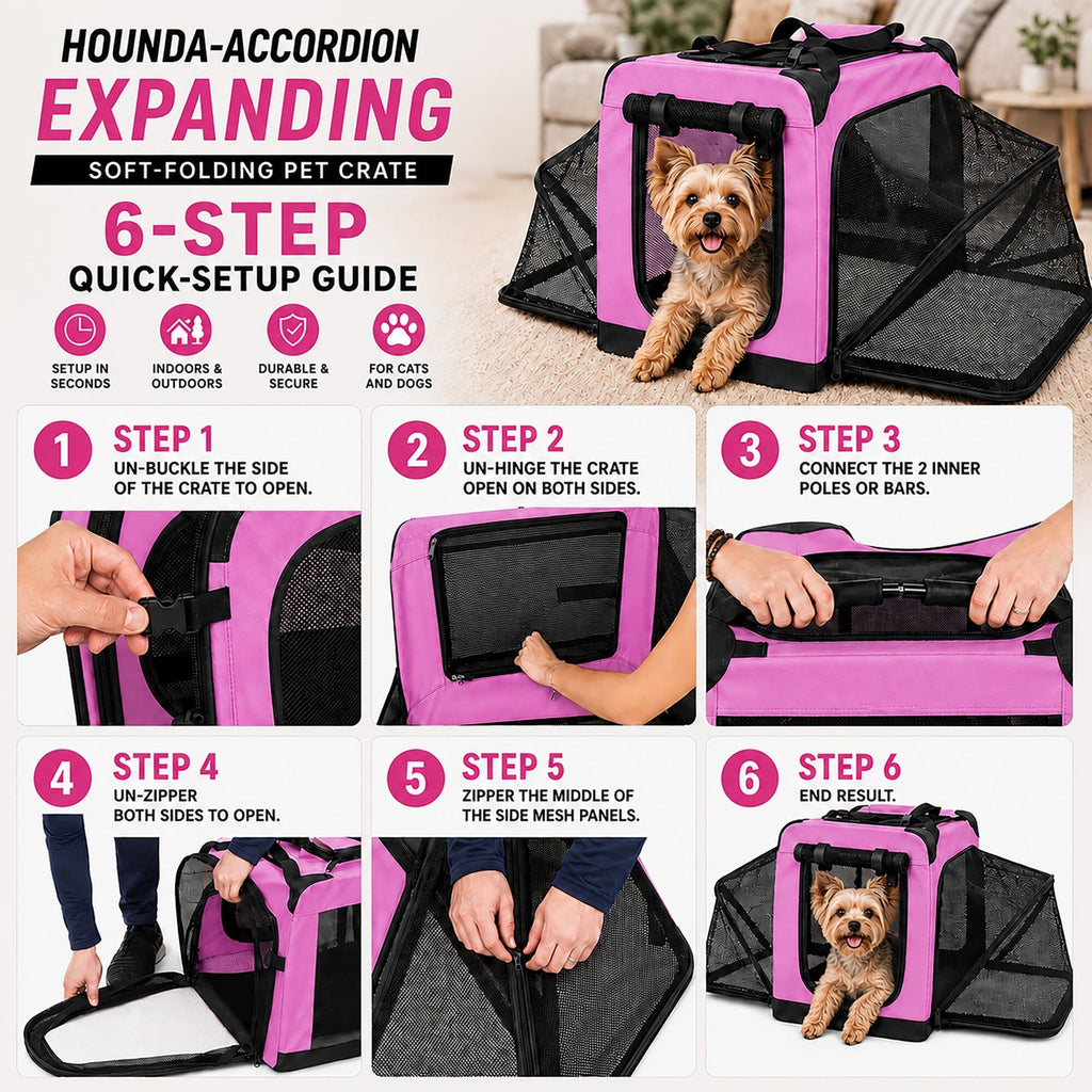 Pet Life ®  'Hounda Accordion' Metal Framed Soft-Folding Collapsible Dual-Sided Expandable Pet Dog Crate