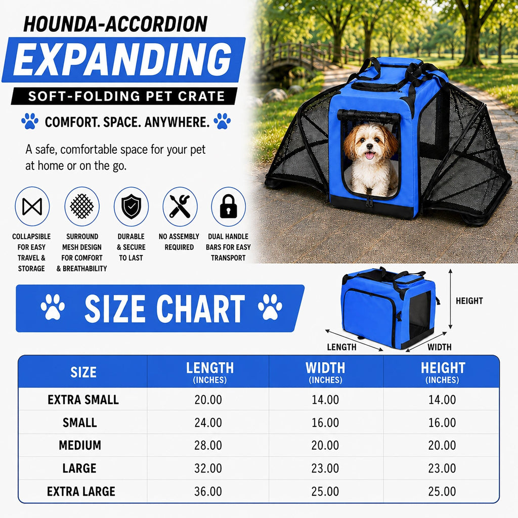Pet Life ®  'Hounda Accordion' Metal Framed Soft-Folding Collapsible Dual-Sided Expandable Pet Dog Crate