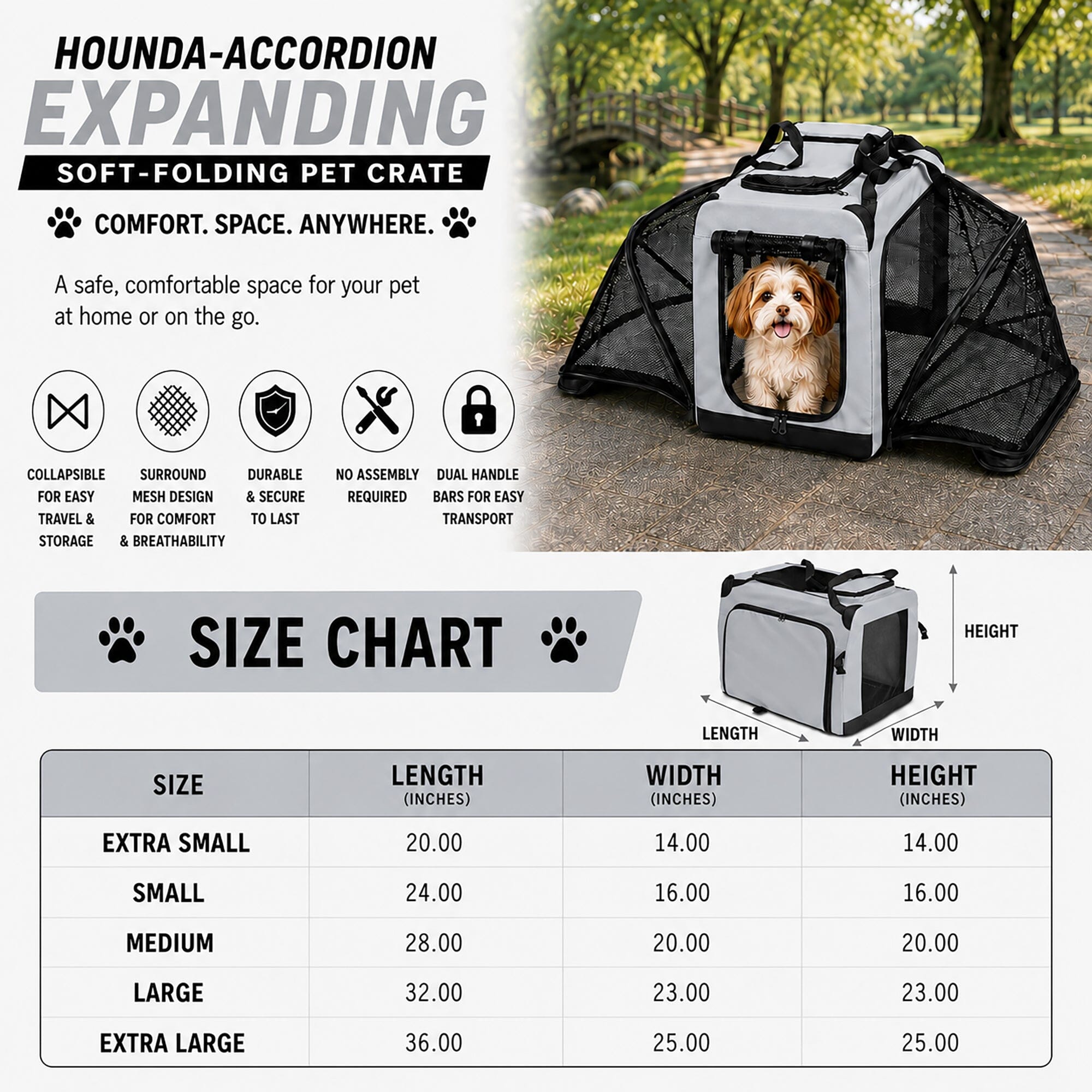 Pet Life ®  'Hounda Accordion' Metal Framed Soft-Folding Collapsible Dual-Sided Expandable Pet Dog Crate