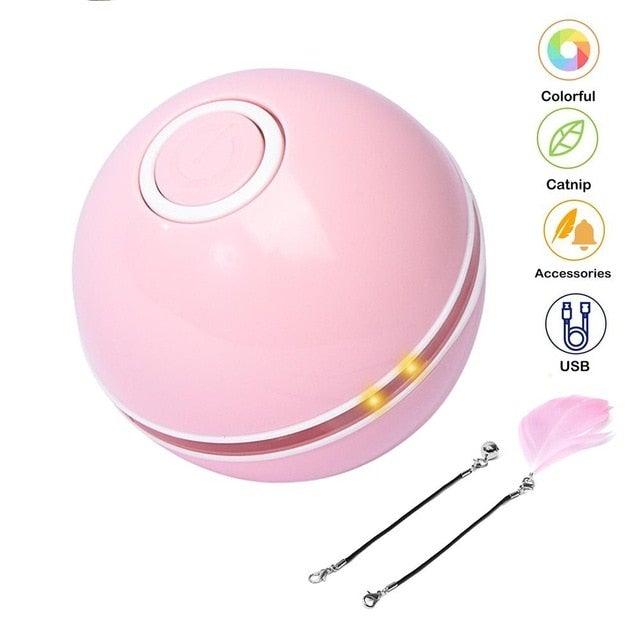 Smart Interactive Cat Toy Colorful LED Self Rotating Ball Bell and Feather Toys USB Rechargeable Cat Kitten Ball Toy Cat Exercise Ball with Feather Bell and Catnip
