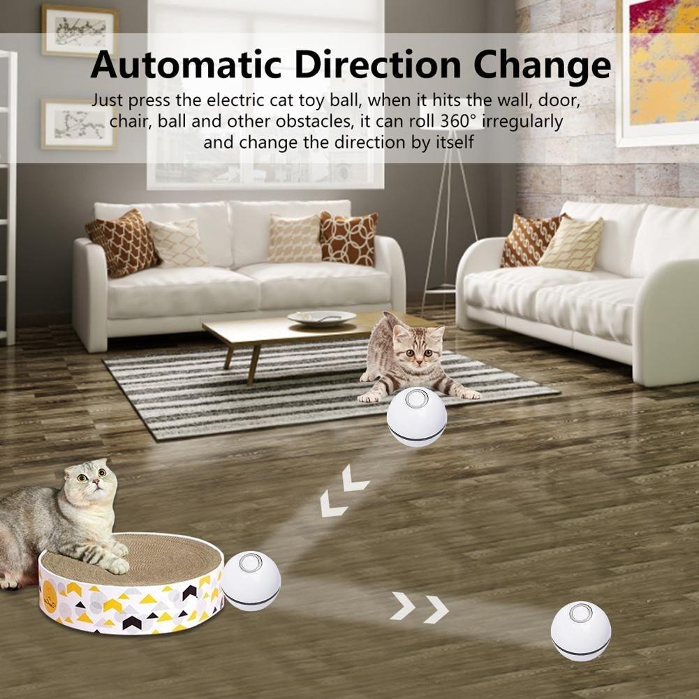 Smart Interactive Cat Toy Colorful LED Self Rotating Ball Bell and Feather Toys USB Rechargeable Cat Kitten Ball Toy Cat Exercise Ball with Feather Bell and Catnip