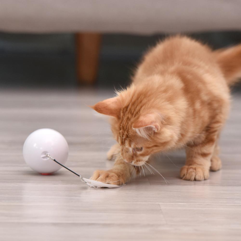 Smart Interactive Cat Toy Colorful LED Self Rotating Ball Bell and Feather Toys USB Rechargeable Cat Kitten Ball Toy Cat Exercise Ball with Feather Bell and Catnip