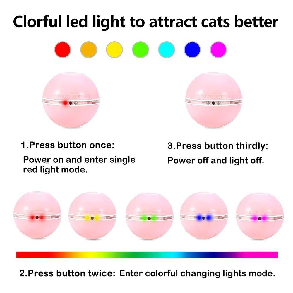 Smart Interactive Cat Toy Colorful LED Self Rotating Ball Bell and Feather Toys USB Rechargeable Cat Kitten Ball Toy Cat Exercise Ball with Feather Bell and Catnip
