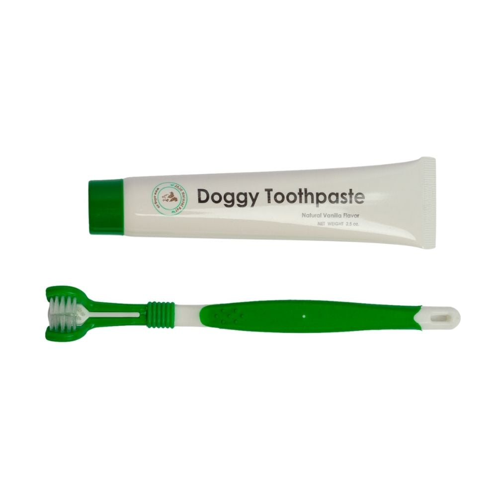 Triple Headed Dog Toothbrush with All-Natural Toothpaste Kit – 2-Piece Kit