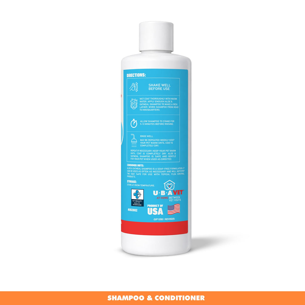 UBAVET Aloe & Oatmeal Shampoo for Dogs & Cats – Gentle, Moisturizing Cleanser for Sensitive Skin (16.9 fl oz / 500ml)