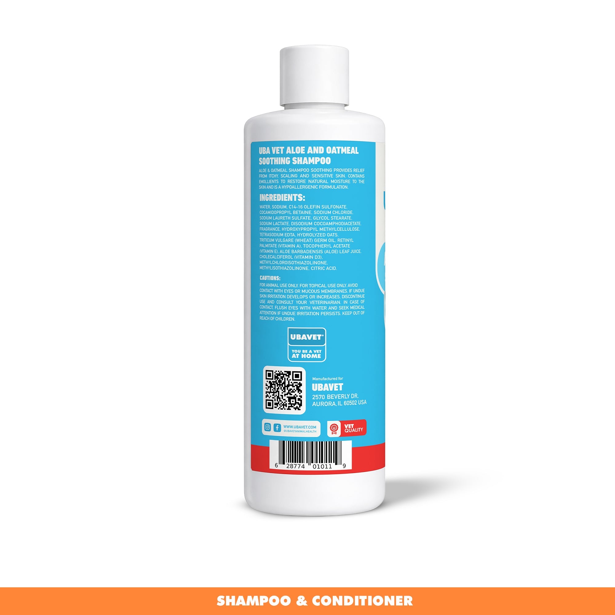 UBAVET Aloe & Oatmeal Shampoo for Dogs & Cats – Gentle, Moisturizing Cleanser for Sensitive Skin (16.9 fl oz / 500ml)