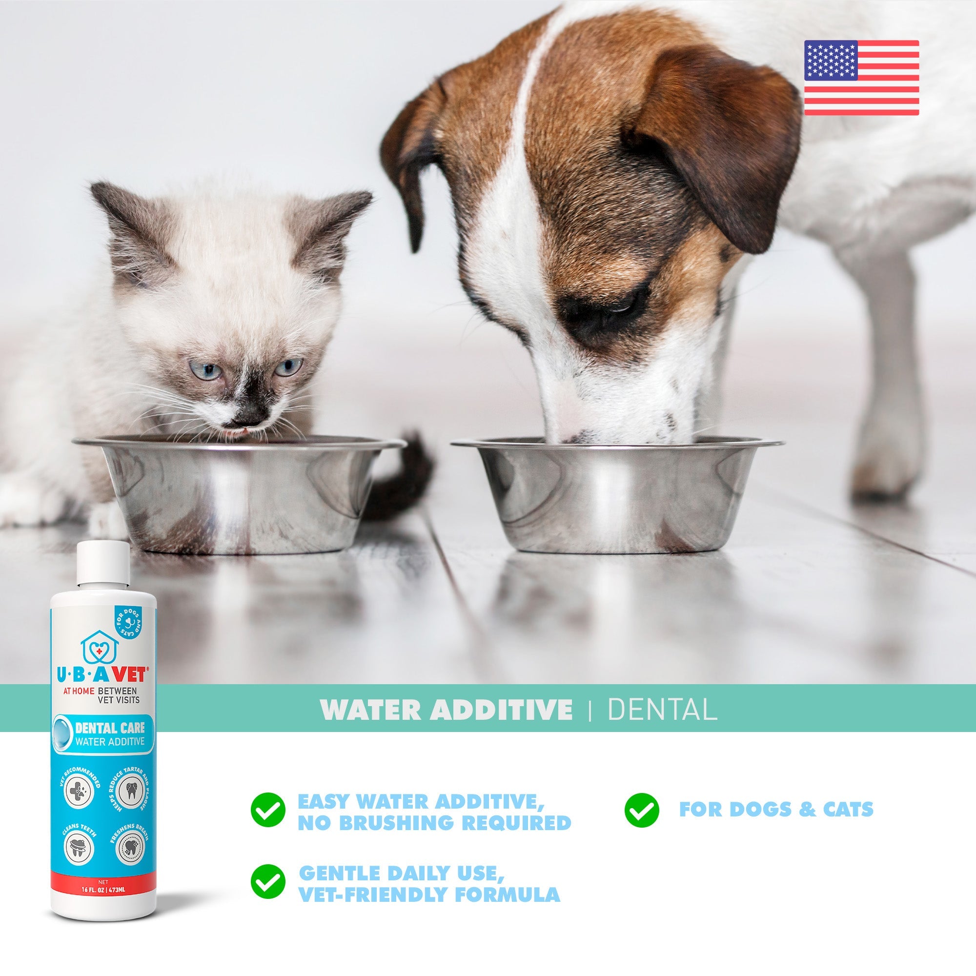 UBAVET Dental Care Water Additive for Dogs & Cats – Odorless & Tasteless Oral Health Solution (16 fl oz / 473 ml)