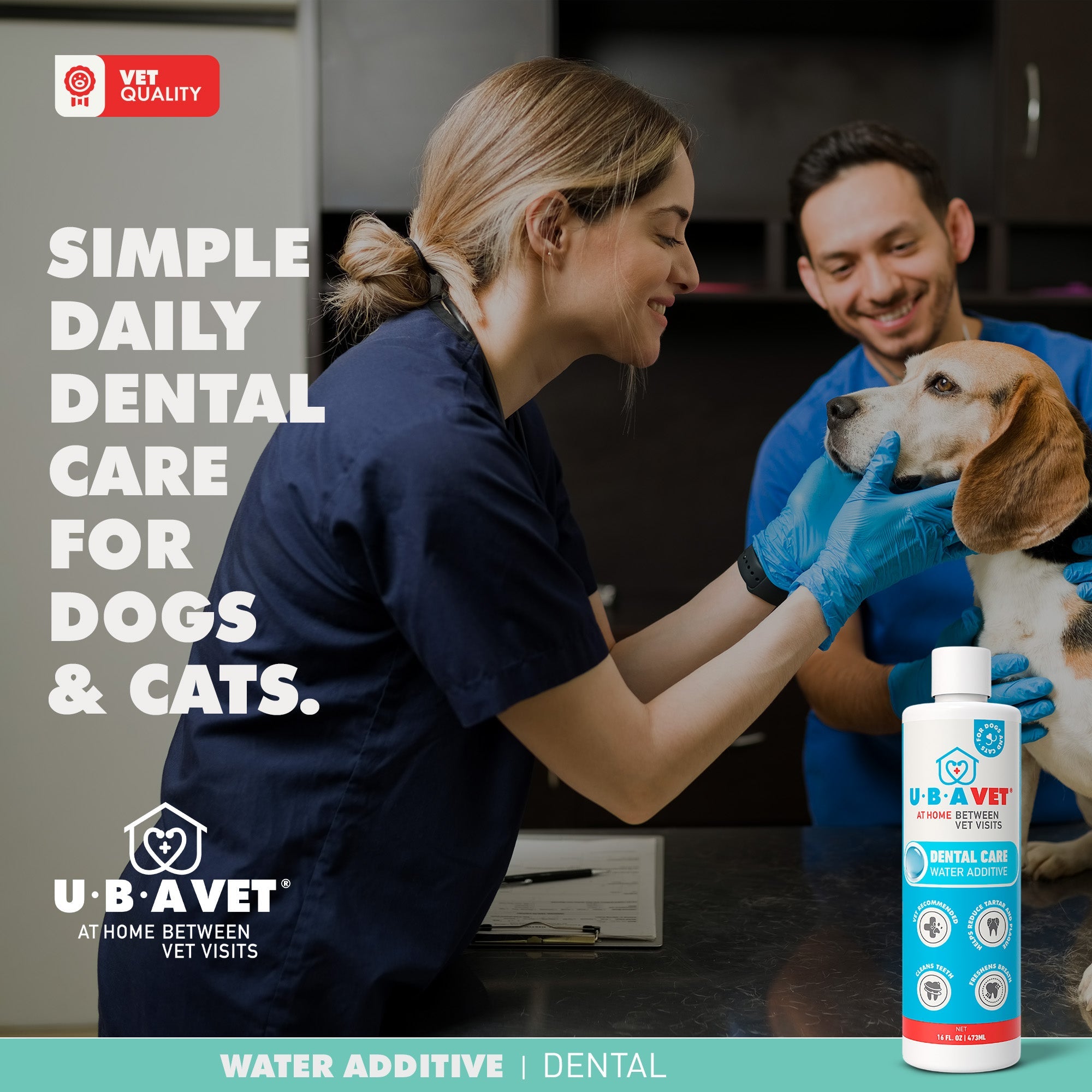 UBAVET Dental Care Water Additive for Dogs & Cats – Odorless & Tasteless Oral Health Solution (16 fl oz / 473 ml)