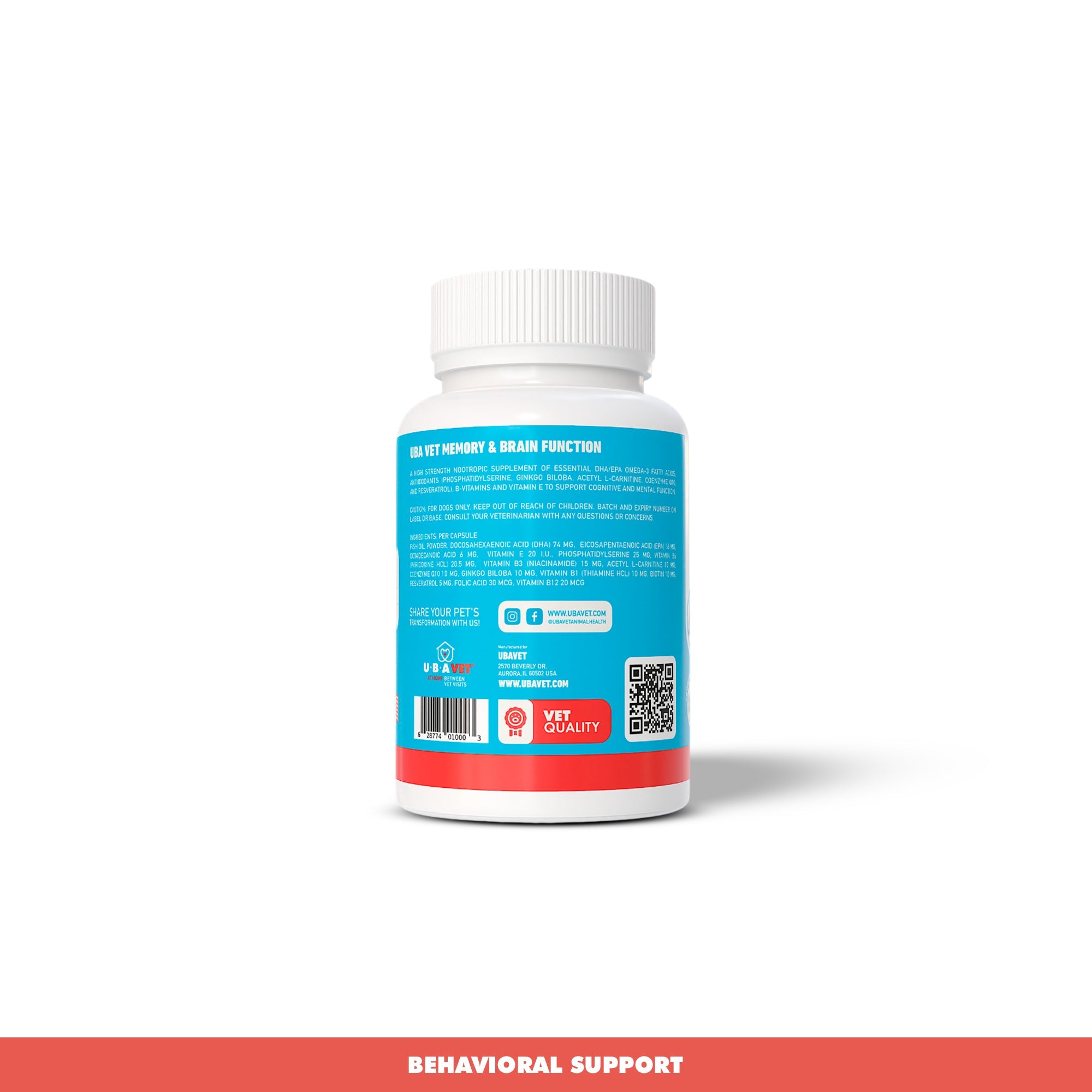 UBAVET Memory & Brain Support for Senior Dogs – 90 ct Cognitive Health Supplement