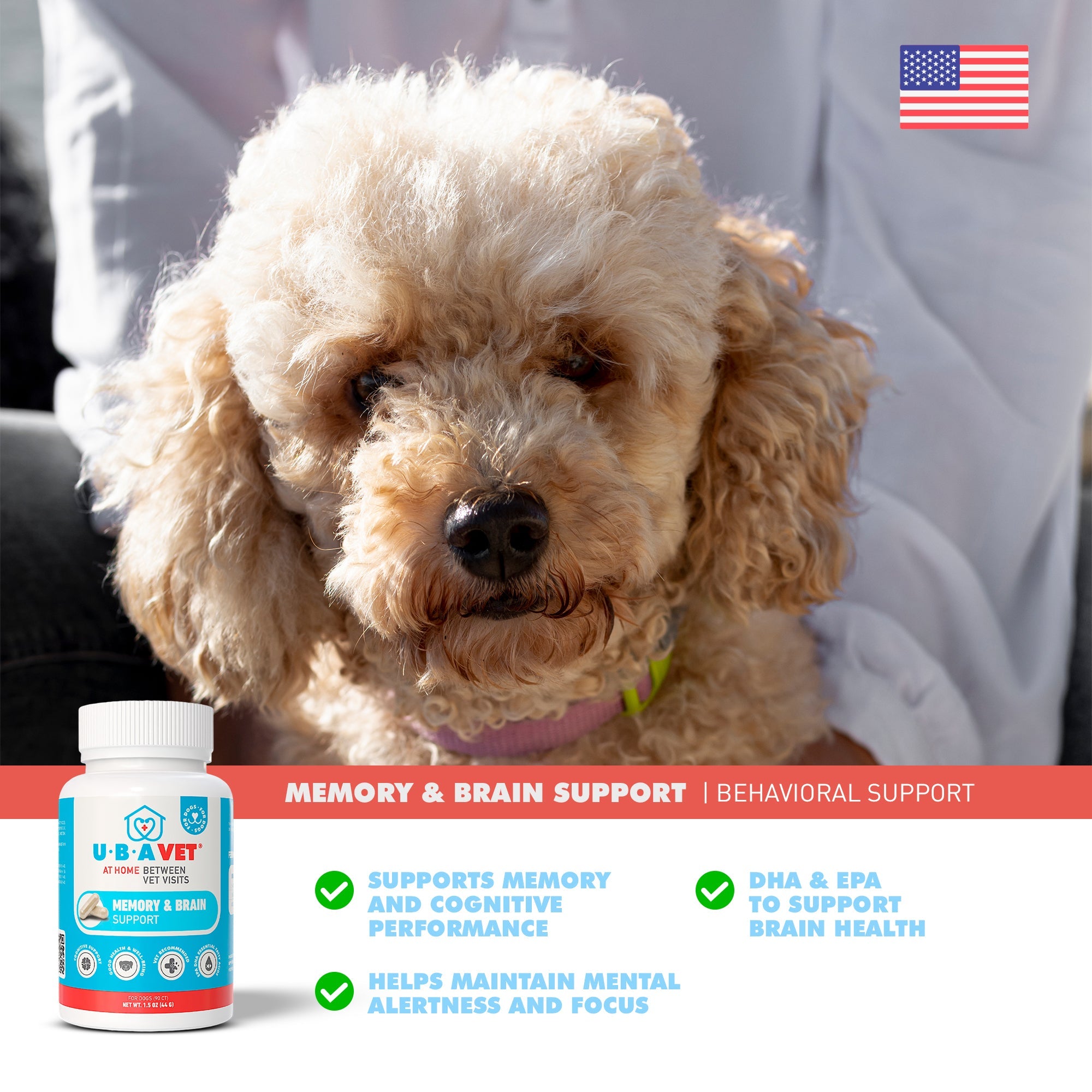 UBAVET Memory & Brain Support for Senior Dogs – 90 ct Cognitive Health Supplement