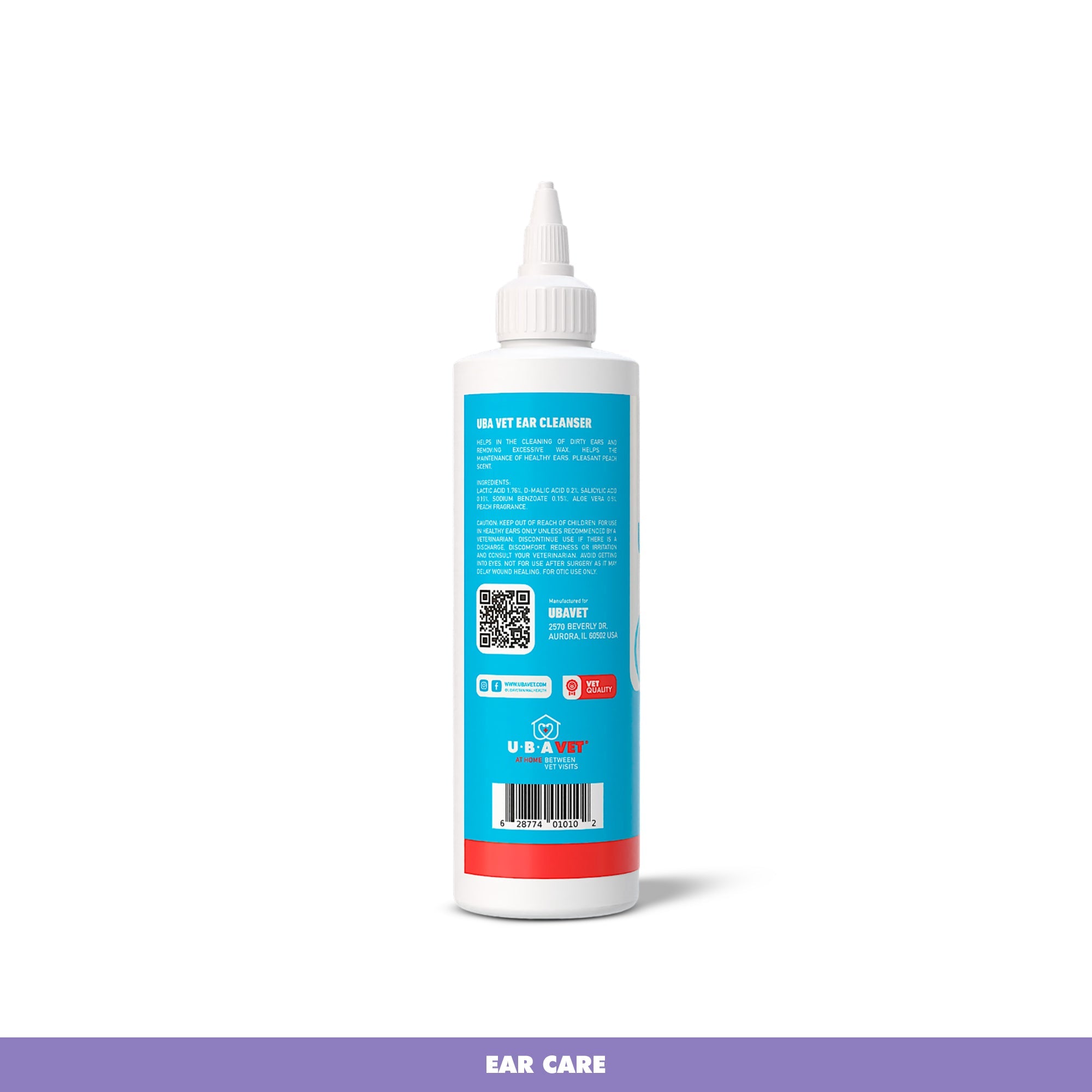 UBAVET Vet Ear Cleansing Solution for Dogs & Cats – (4 fl oz / 120ml)