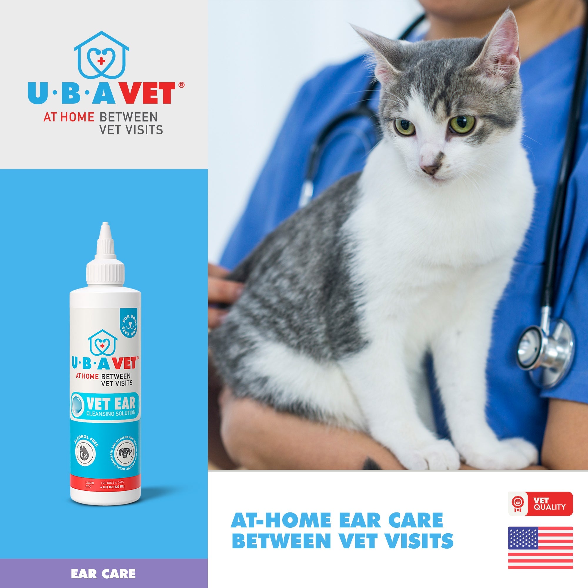 UBAVET Vet Ear Cleansing Solution for Dogs & Cats – (4 fl oz / 120ml)